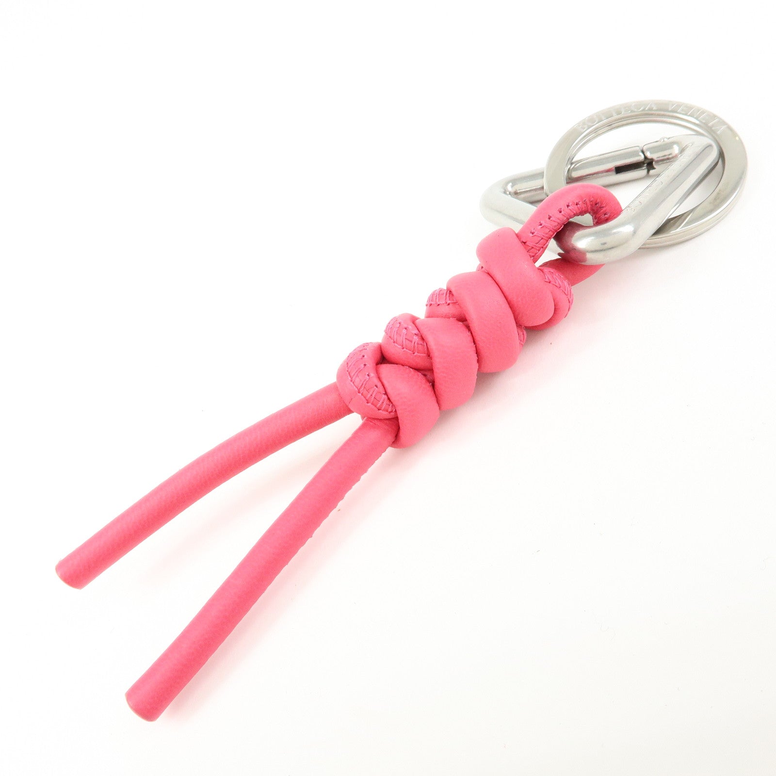 BOTTEGA VENETA Leather Bag Charm Triangle Key Ring Pink 651052
