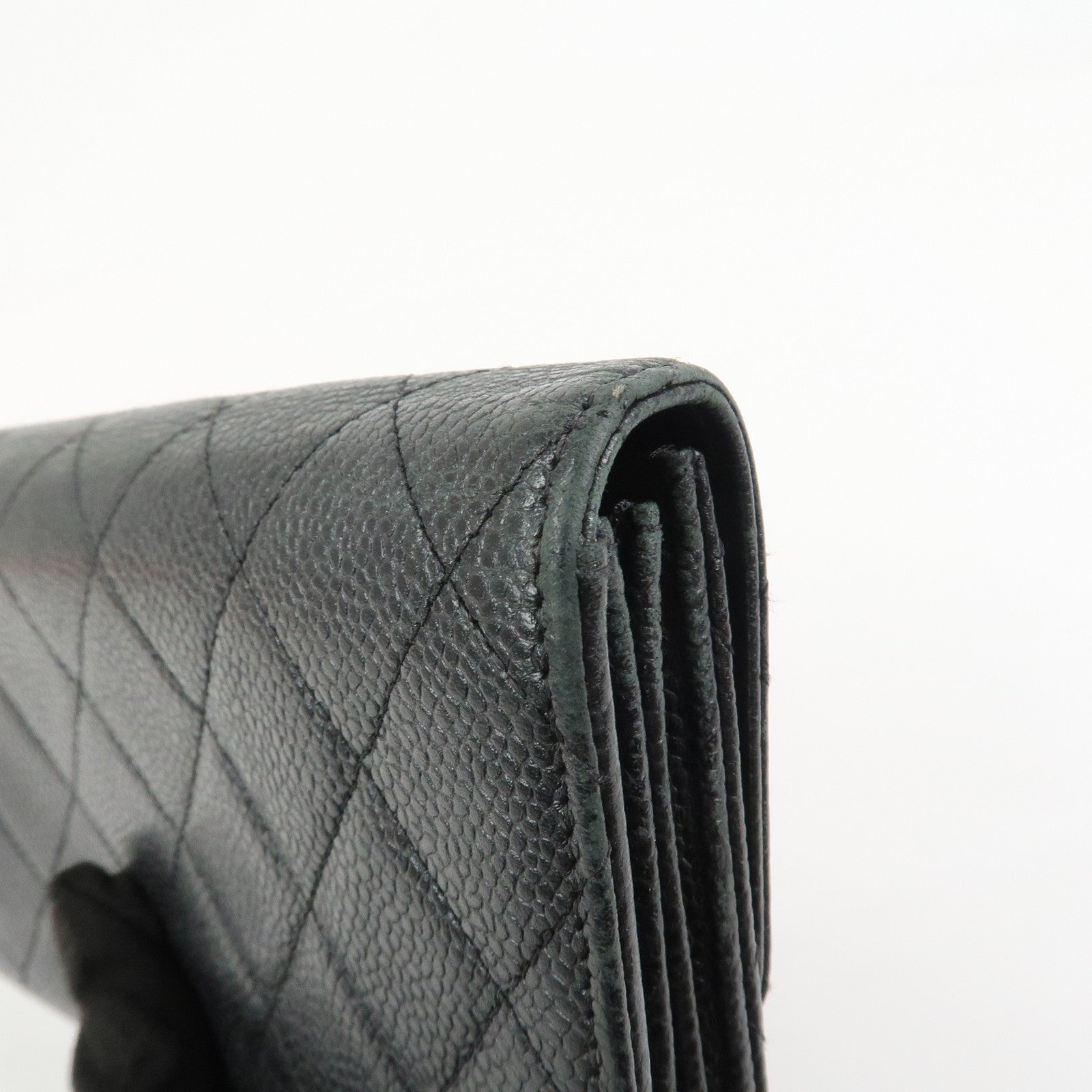 CHANEL COCO Mark Matelasse Caviarskin Long Flap Wallet Black A50096