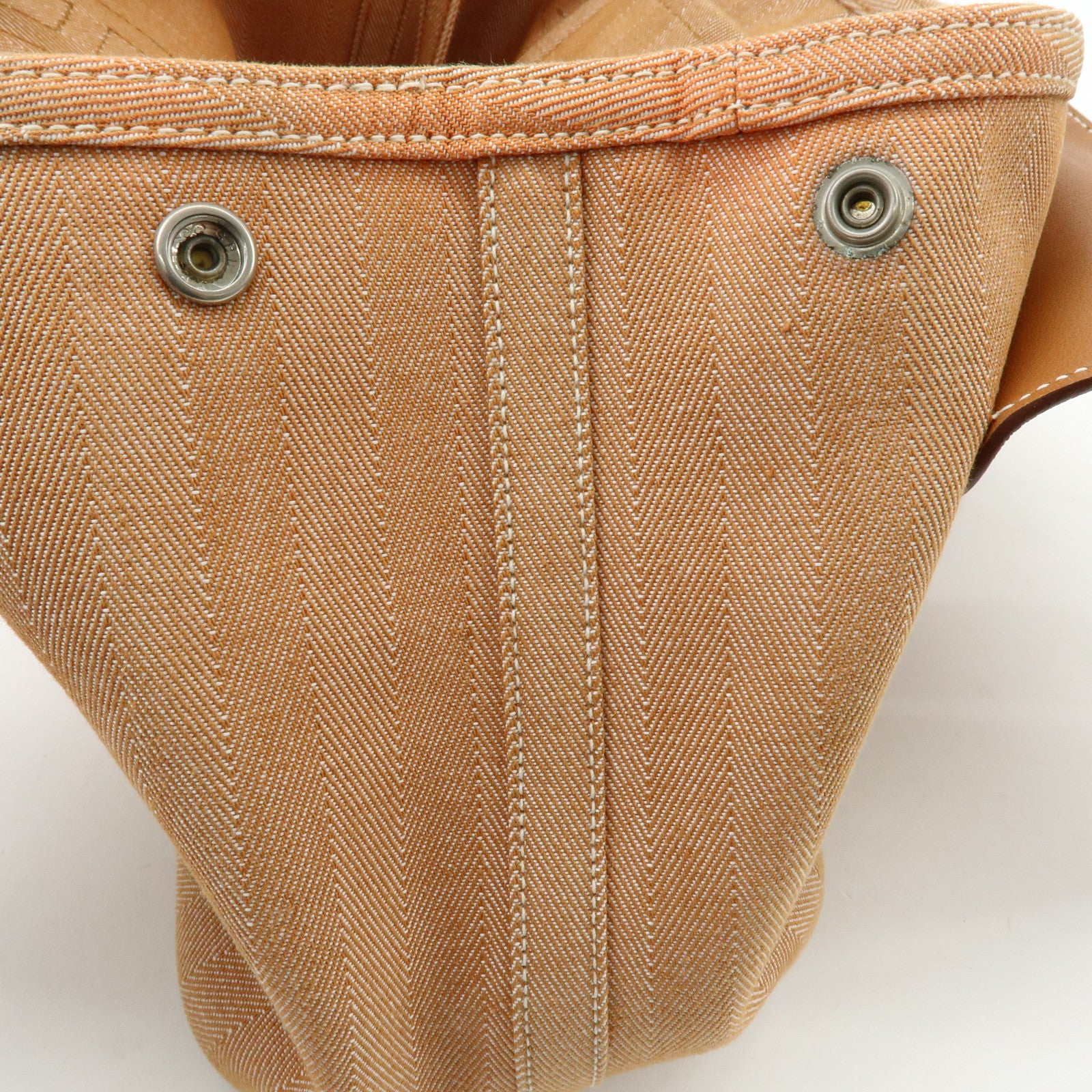 HERMES Valparaiso PM Toile Chevron Leather Tote Bag □L Stamped