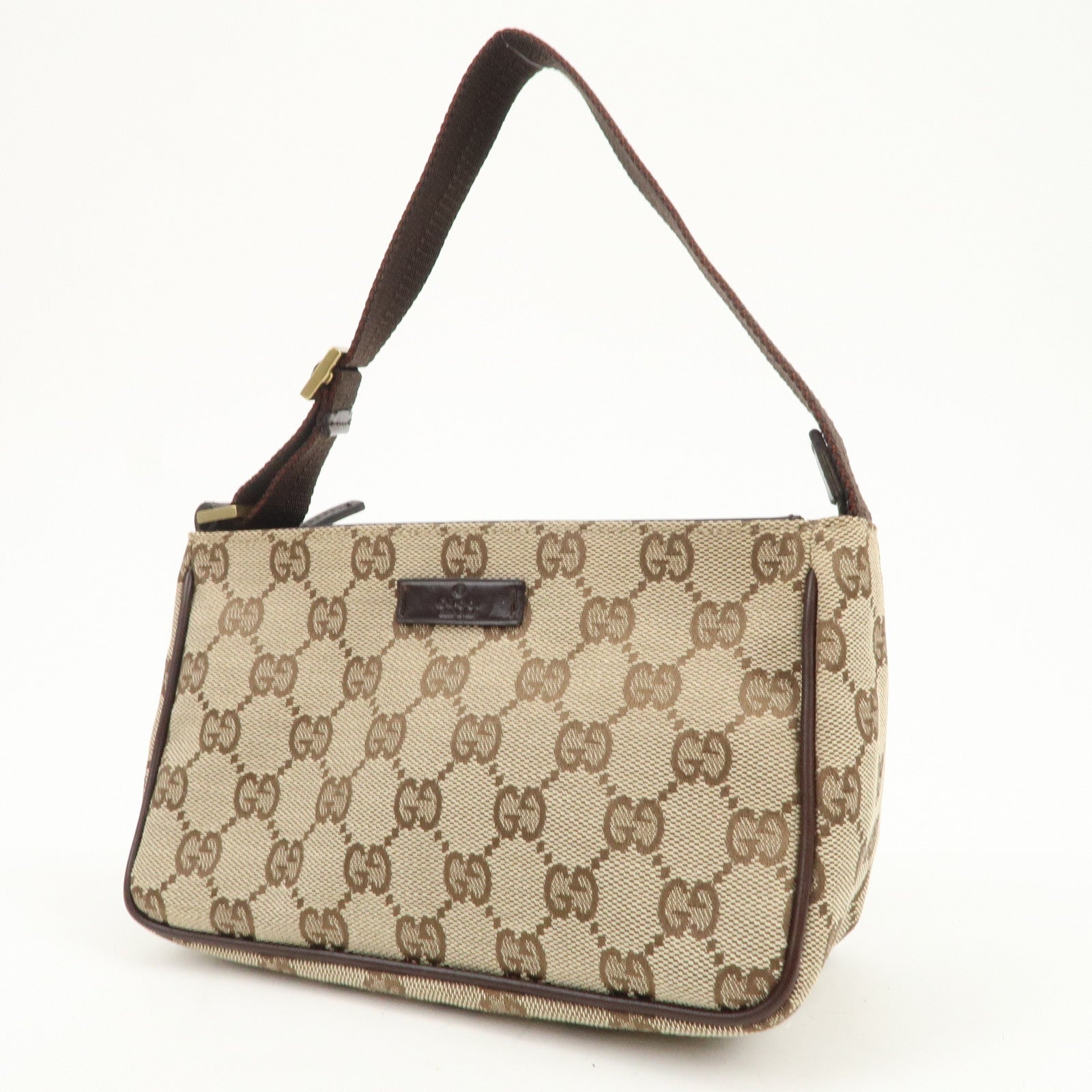GUCCI GG Canvas Leather Mini Handbag Pouch Beige Brown 106644