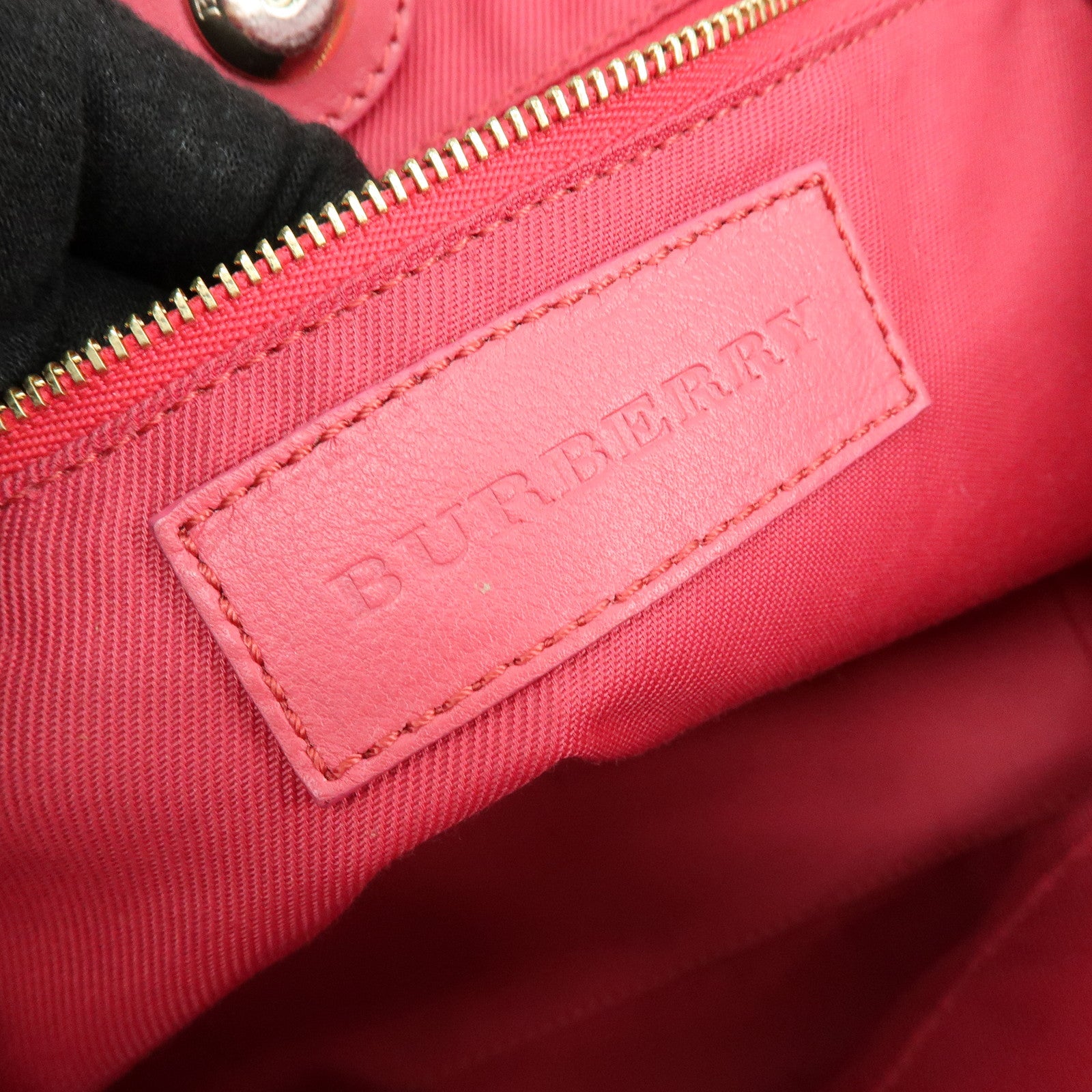 BURBERRY Side Ribbon PVC Leather Hand Bag Nova Plaid Brown Pink