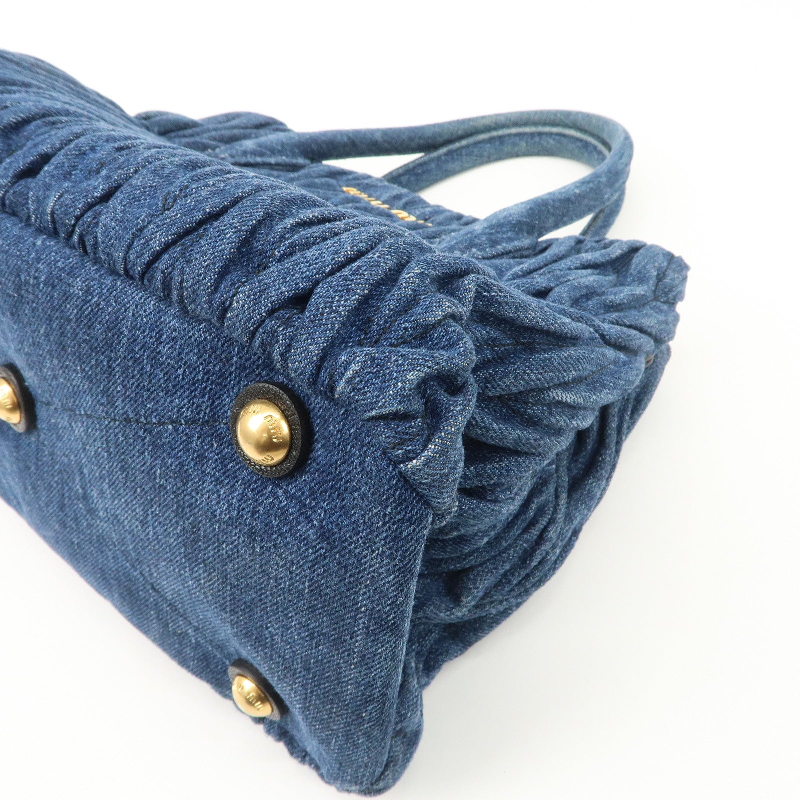 MIU MIU Matelasse Leather 2Way Shoulder Hand Bag Blue RN1069 Used