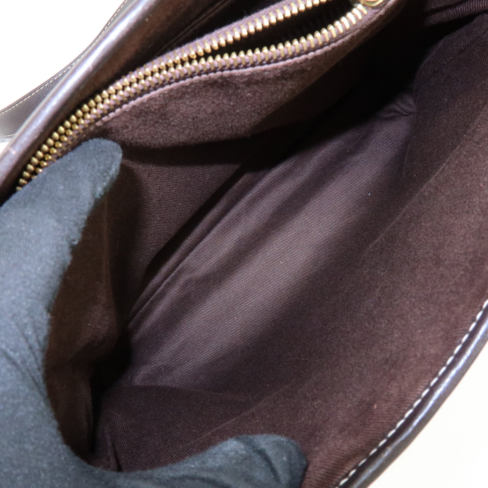 CELINE Macadam Canvas Leather Hand Bag Brown Beige