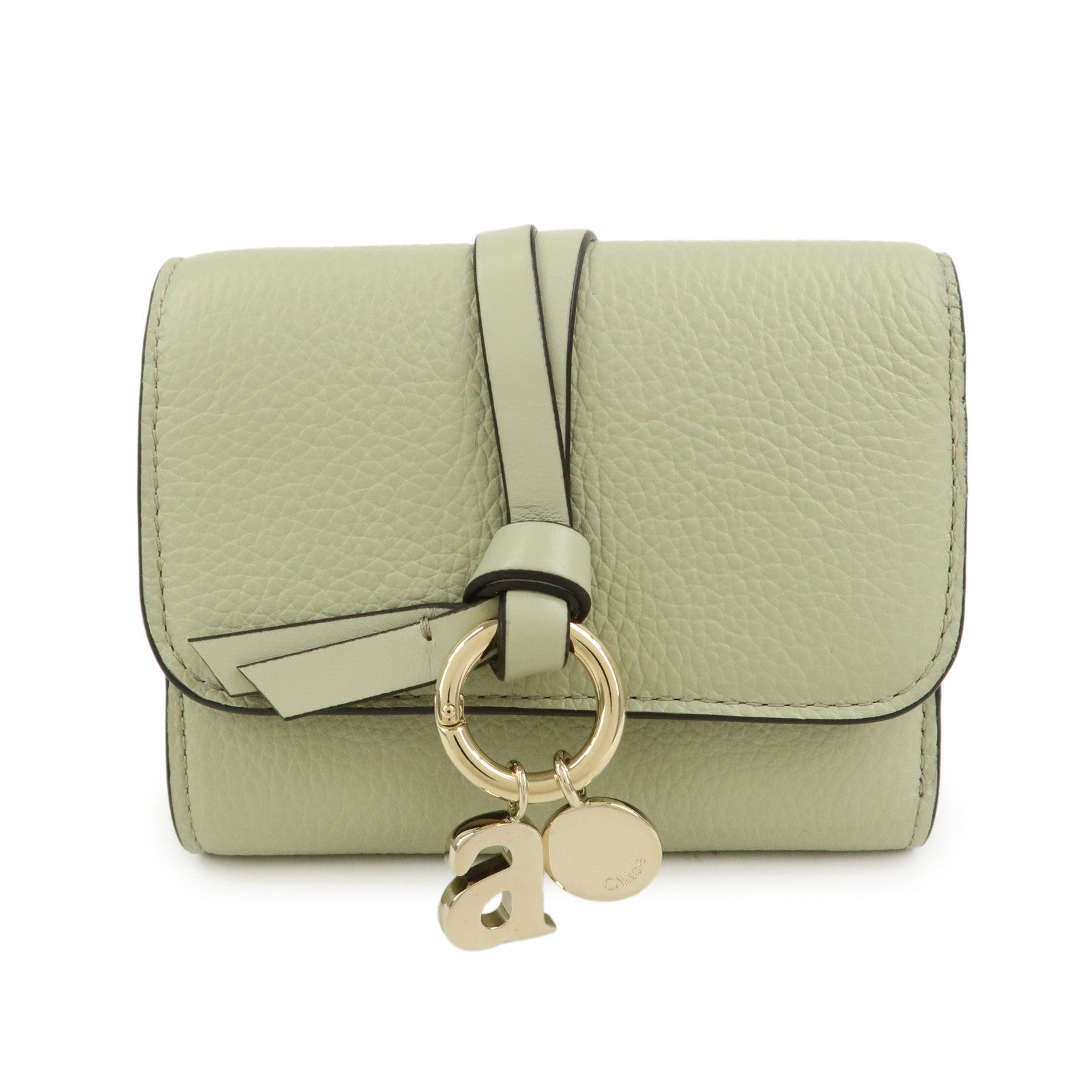 Chloe Leather Small Alphabet Tri-fold Compact Wallet Light Green