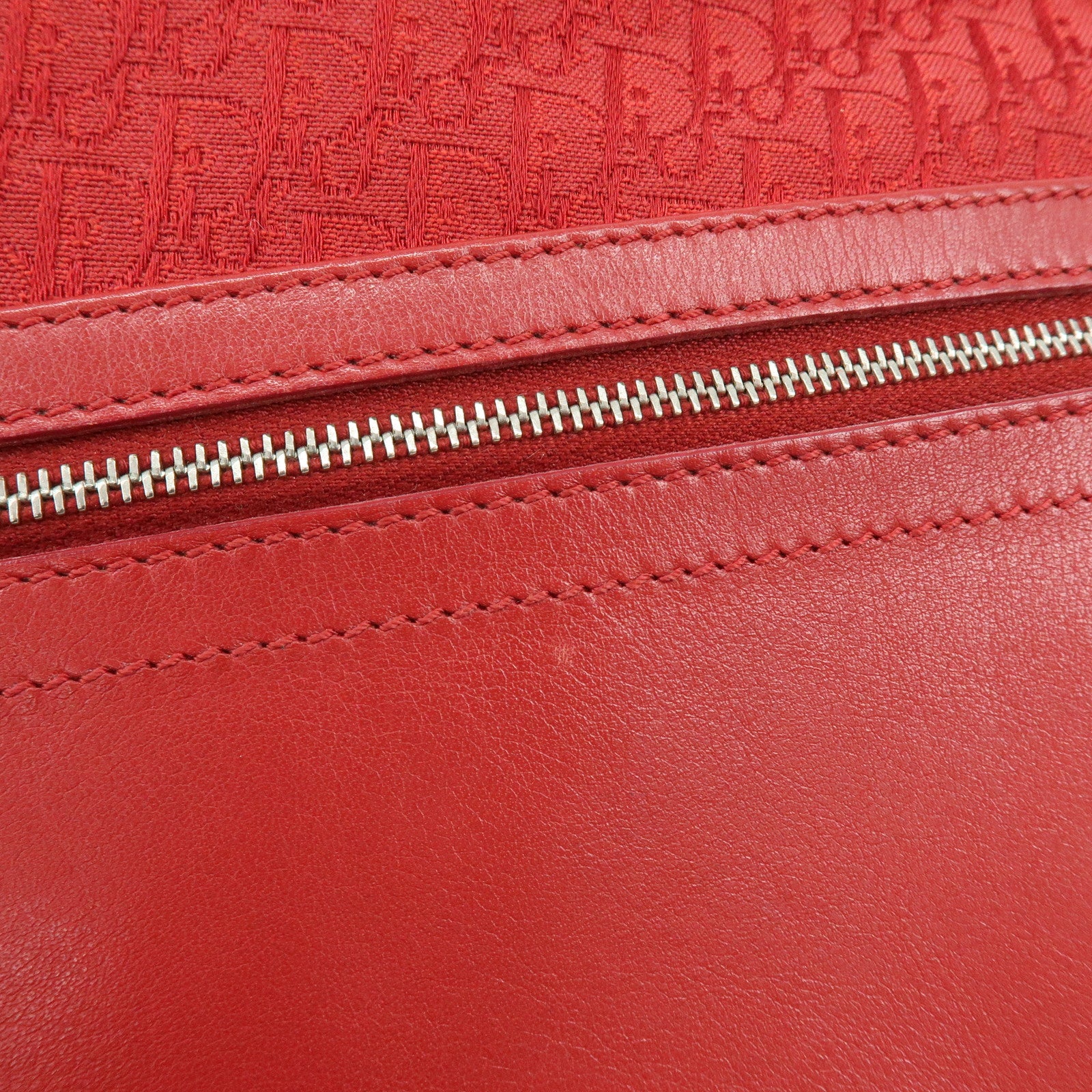 Christian Dior Trotter Jacguard Canvas Leather Shoulder Bag Red