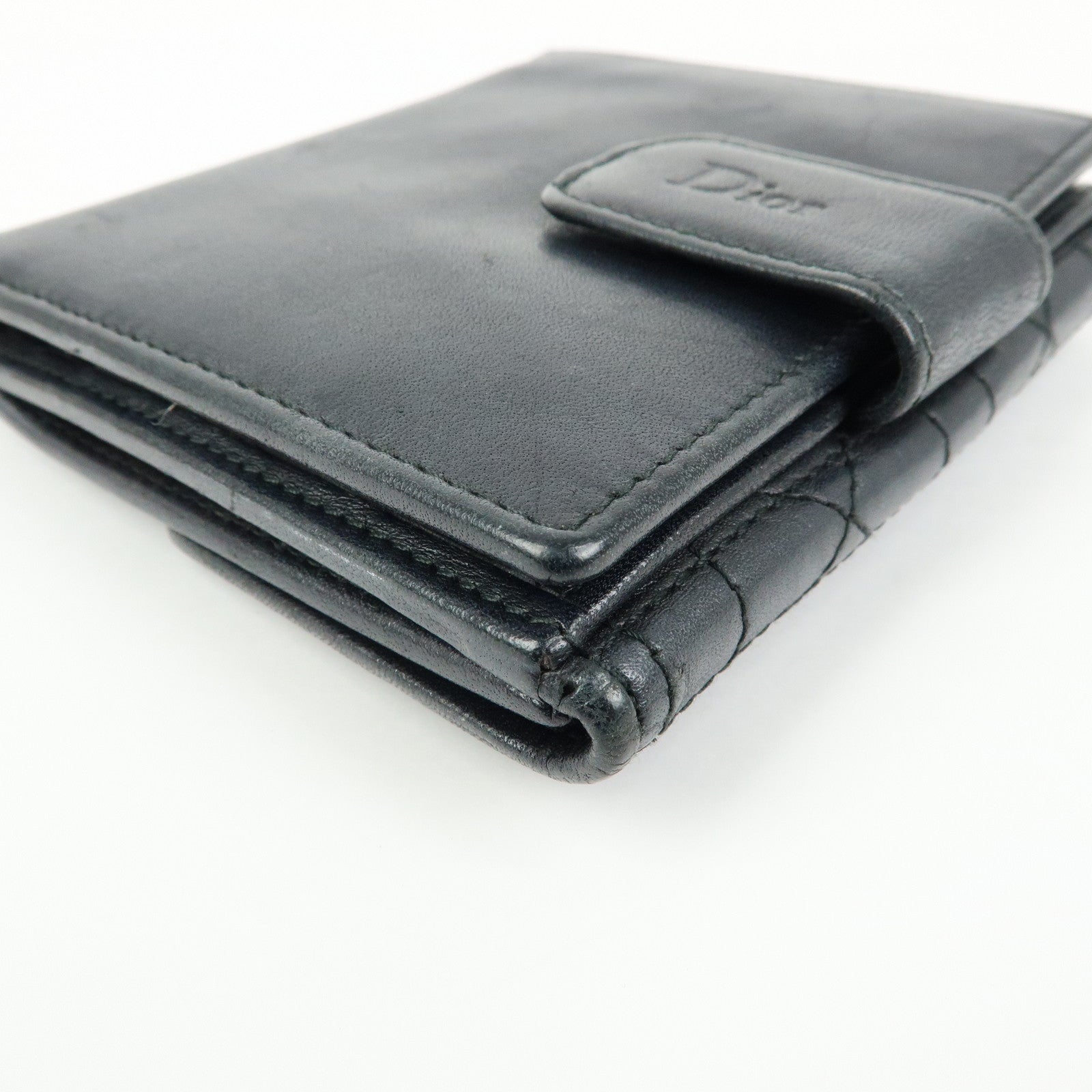 Christian Dior Cannage Lamb Skin Bi-fold Compact Wallet Black