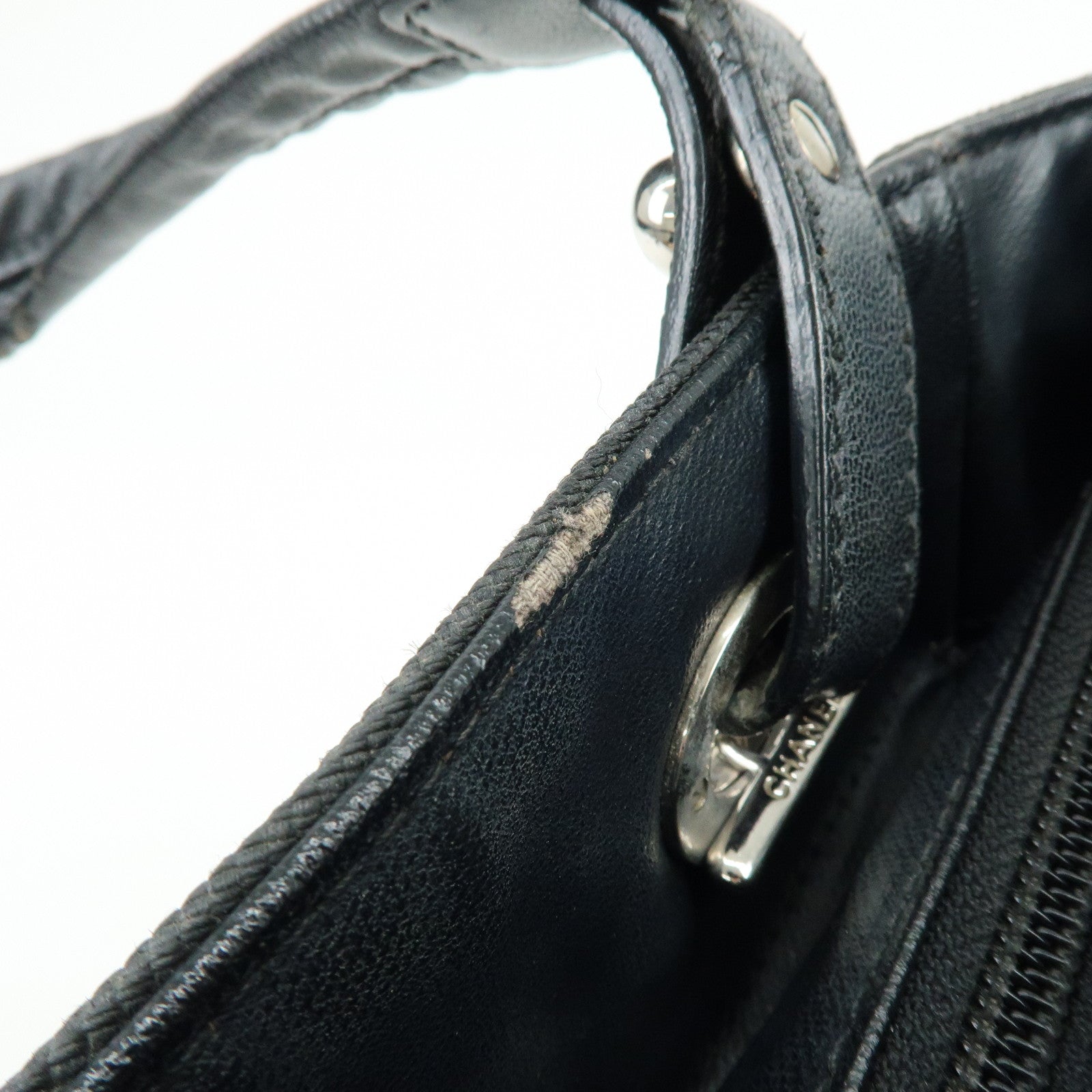 CHANEL Paris Biarritz PM PVC Canvas Leather Tote Bag Black A34208