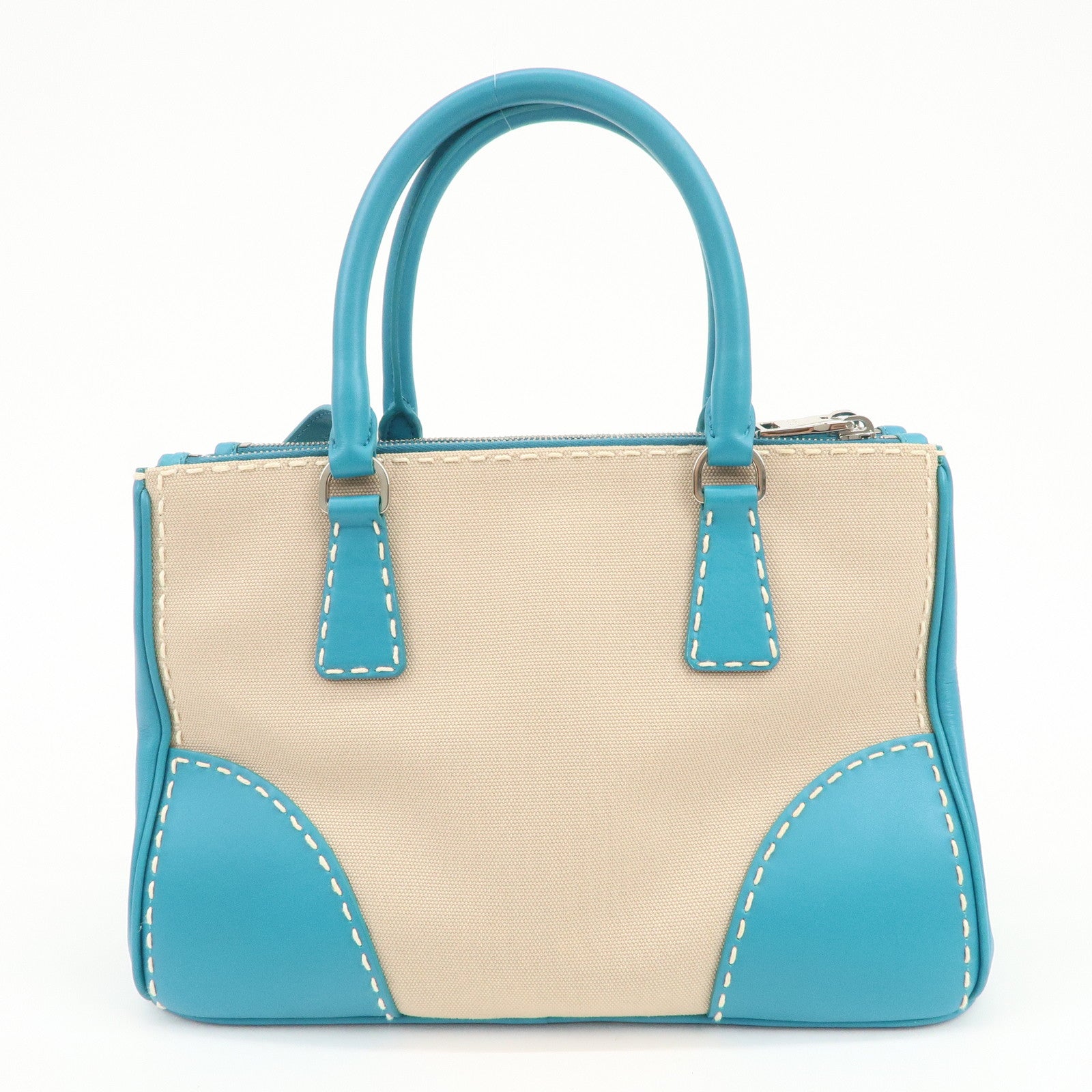 PRADA Triangle Logo Canvas 2Way Bag Hand Bag Tote Bag Blue B1801K