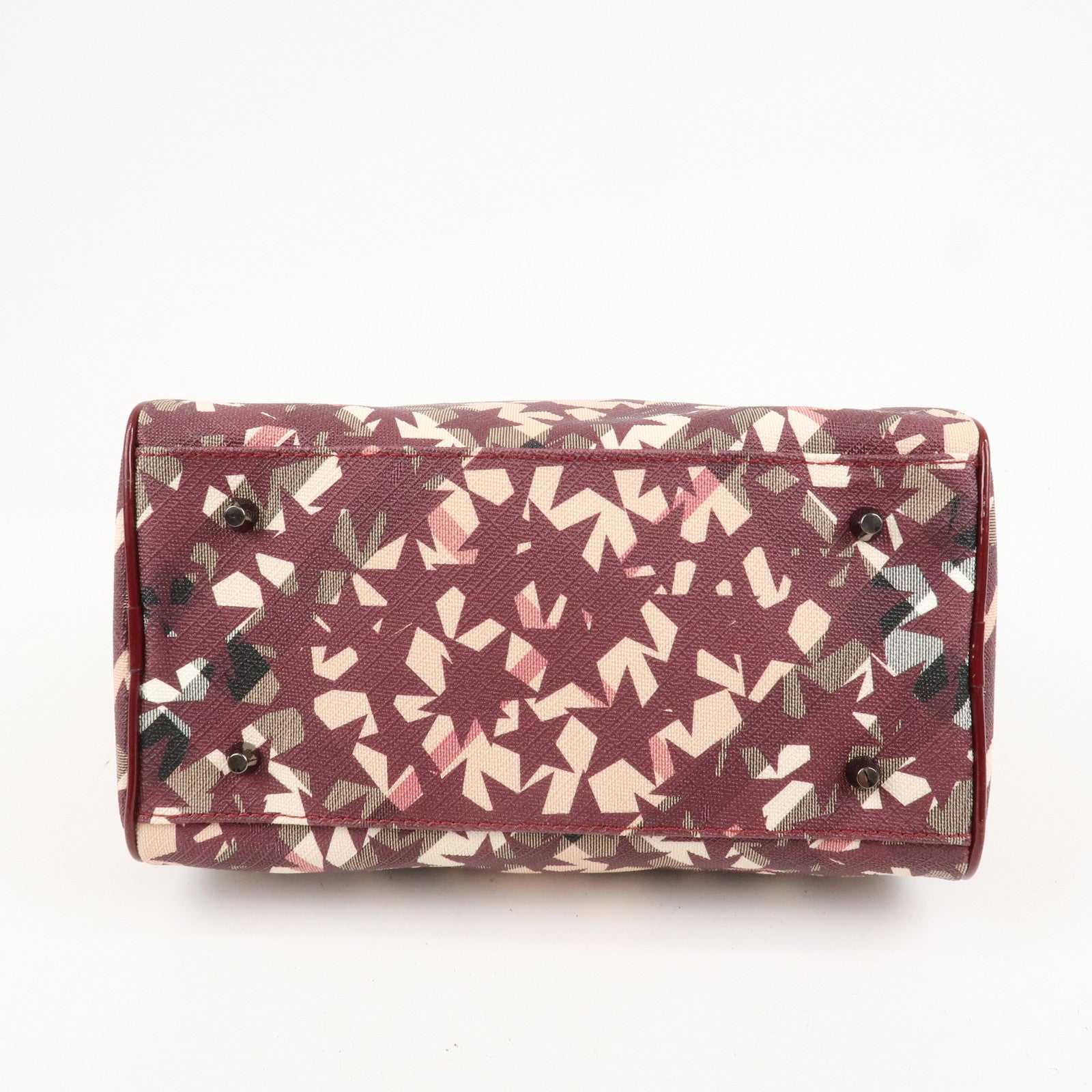 BURBERRY PVC Canvas Patent Leather Boston Bag Beige Bordeaux