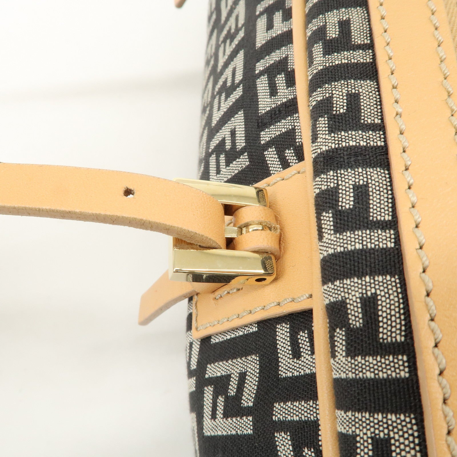 FENDI Zucchino Canvas Leather Mini Boston Bag Hand Bag Black 8BL007