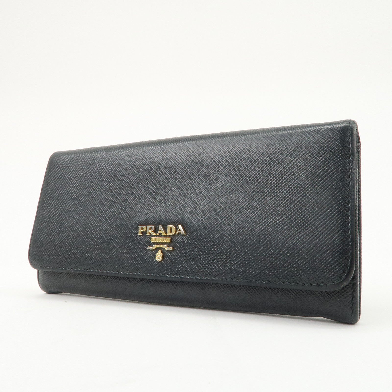 PRADA Saffiano Leather Flap Bi-Fold Long Wallet Black 1MH132