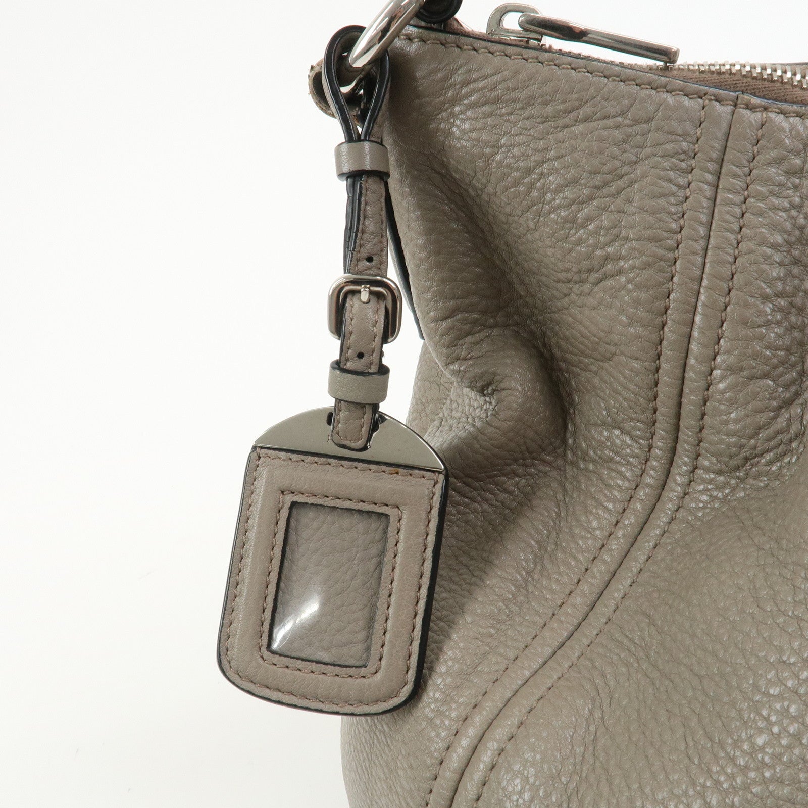 PRADA Leather Shoulder Bag Hand Bag Gray BR5096