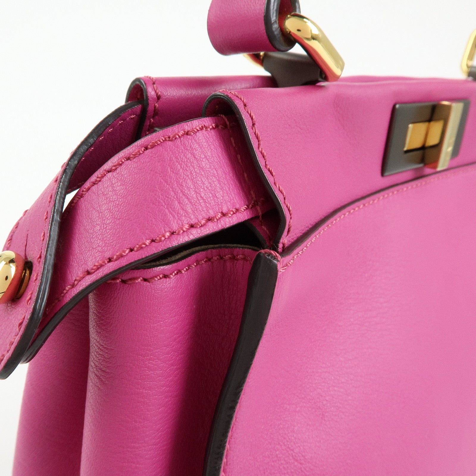 FENDI Peekaboo Leather 2Way Bag Hand Bag Shoulder Bag Pink 8BN290
