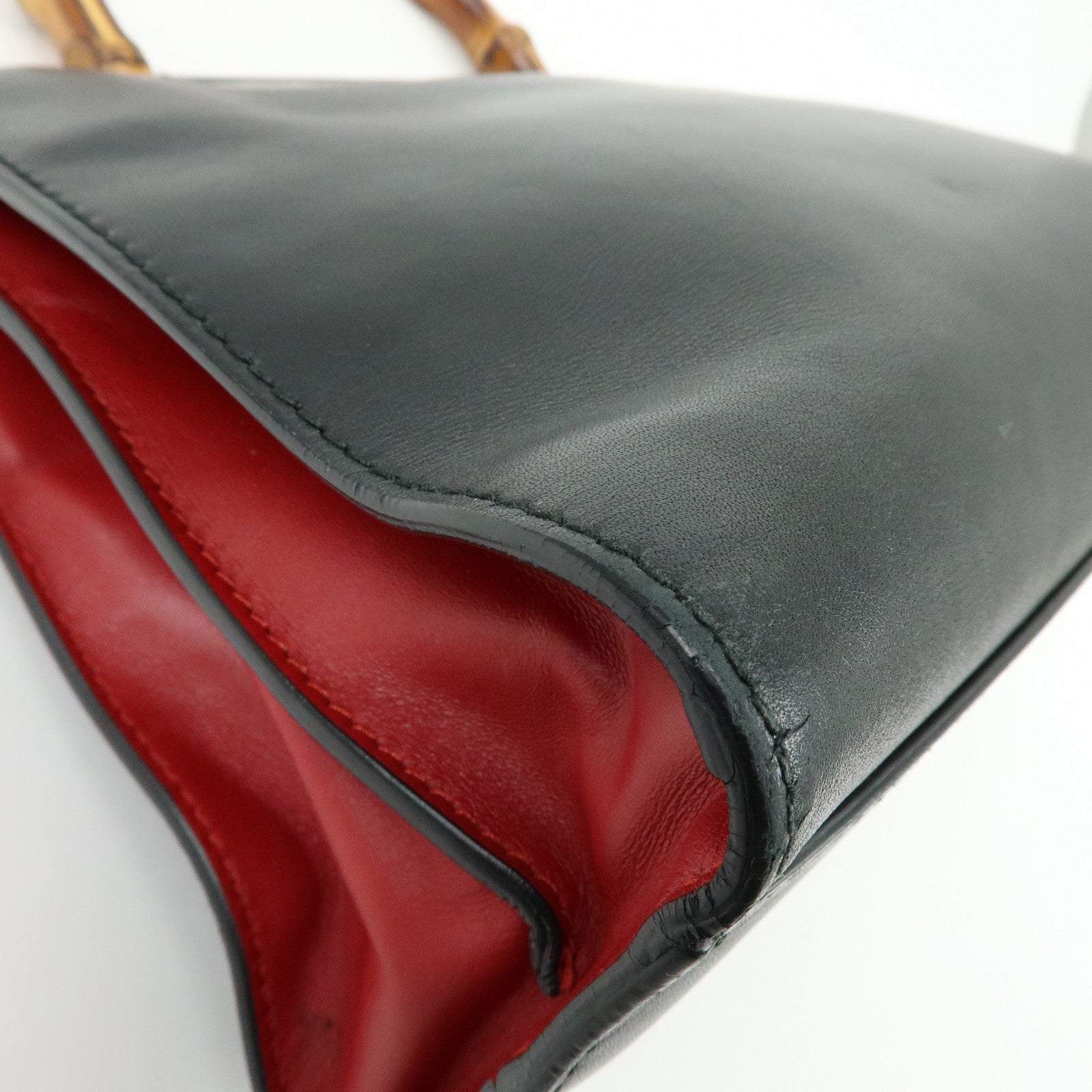 GUCCI Sherry Nymphaea Bamboo Leather 2Way Bag Black 459076