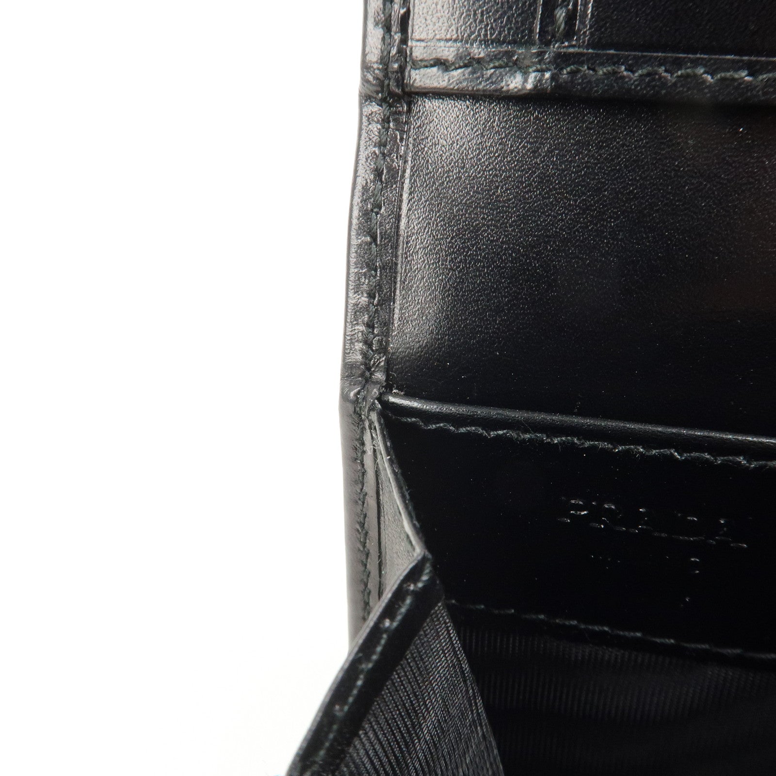 PRADA Logo Leather Compact Wallet Card Case Coin Case Black