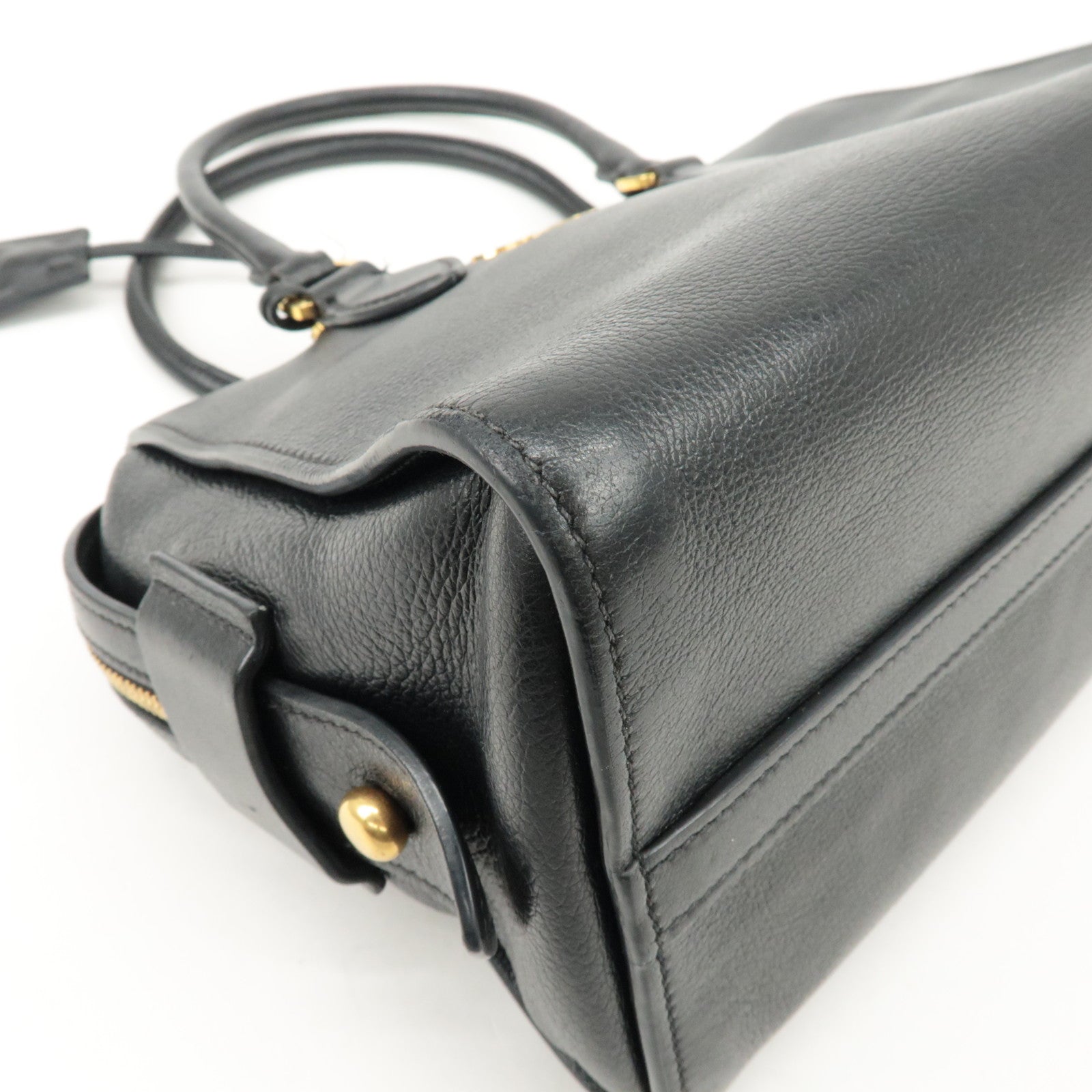 PRADA Leather 2Way Bag Shoulder Hand Bag Black Gold Used