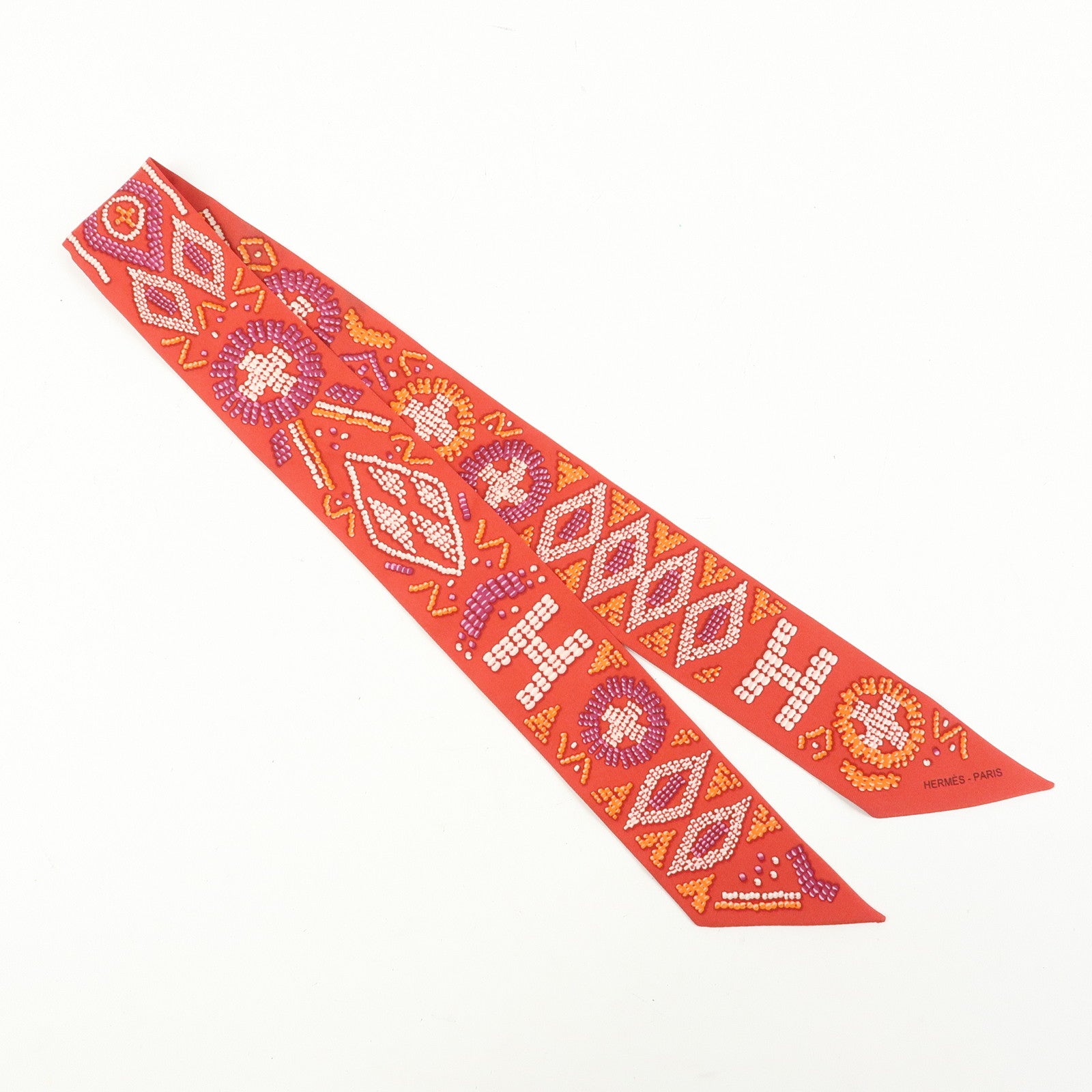 HERMES Twilly Silk 100% Scarf KELLY EN PERLES Red