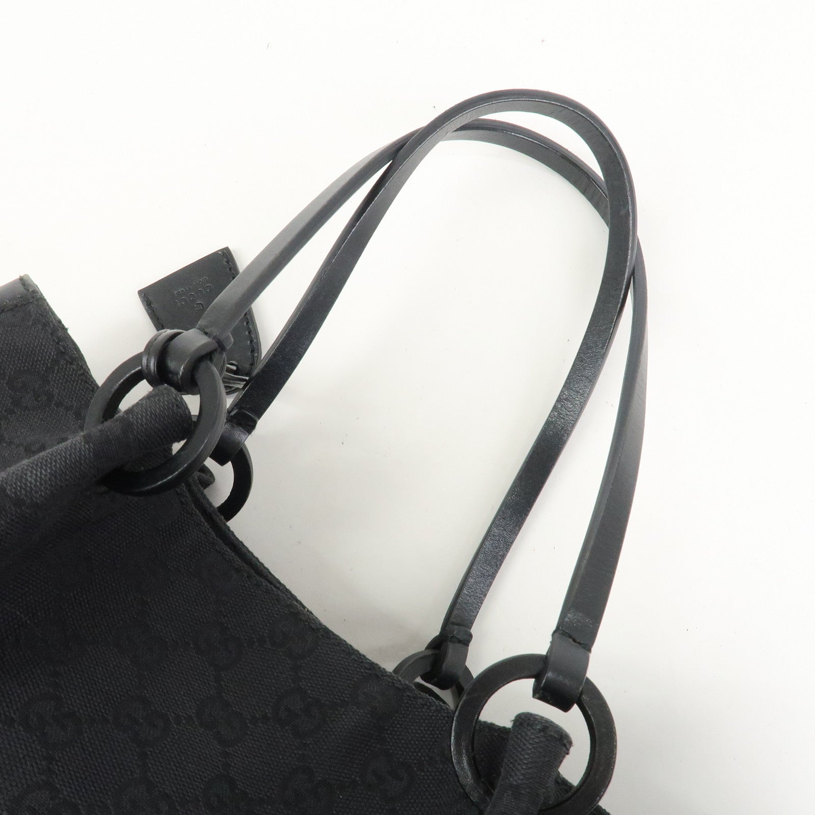 GUCCI GG Monogram Canvas Leather Tote Shoulder Bag Black 94898