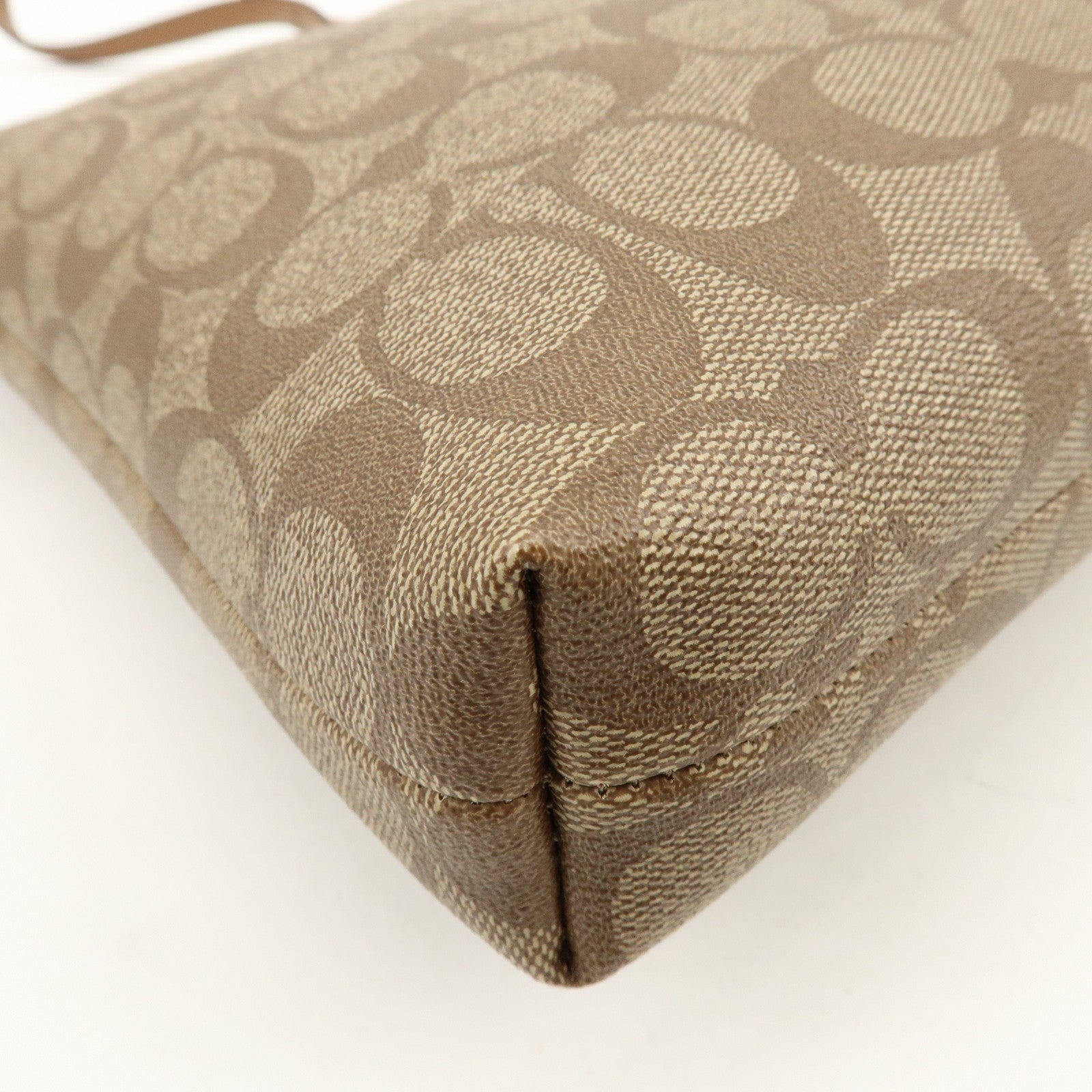 COACH Signature PVC Coated Canvas Leather Shoulder Bag Beige Brown