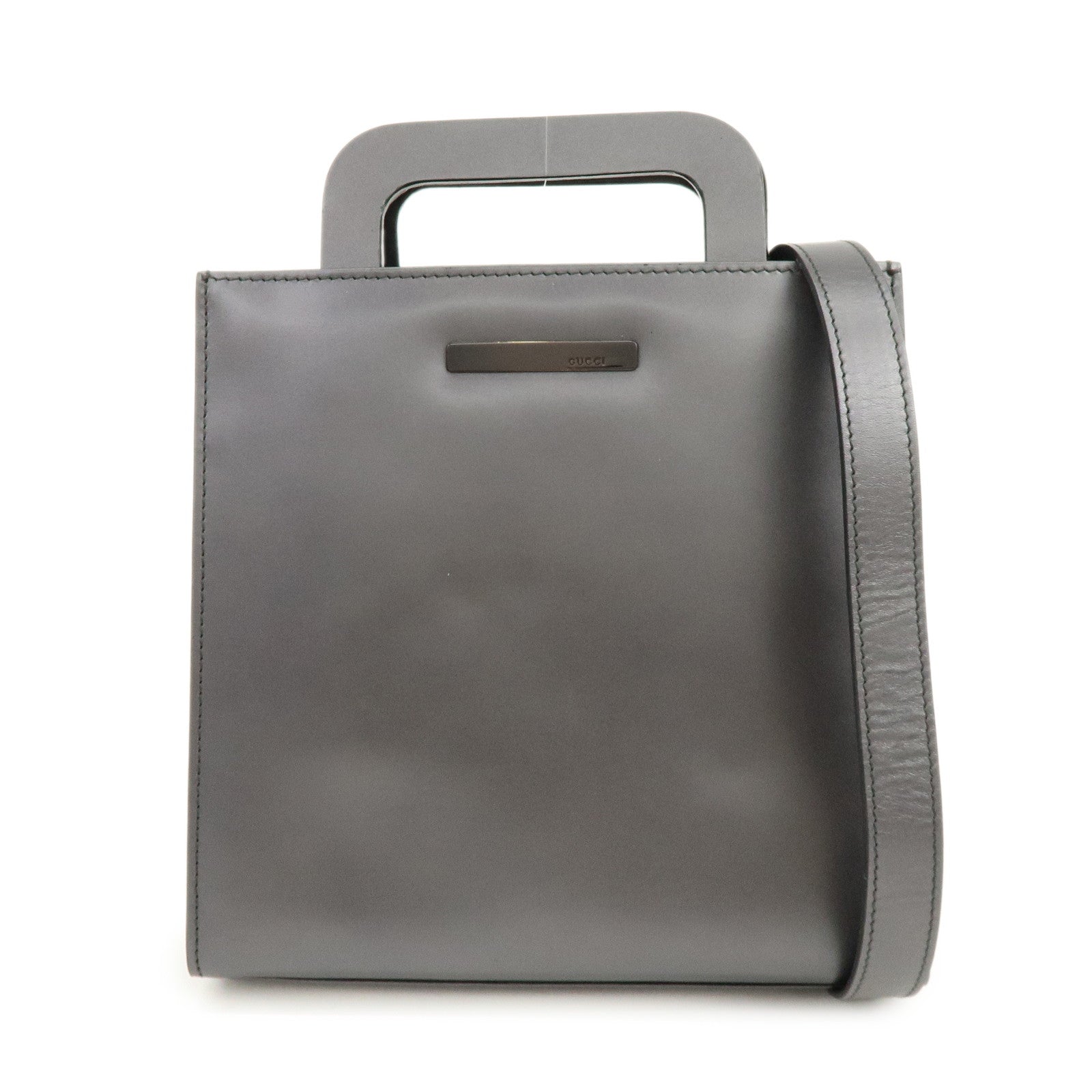 GUCCI Leather 2Way Bag Hand Shoulder Bag Silver Gray 001・1434・1855