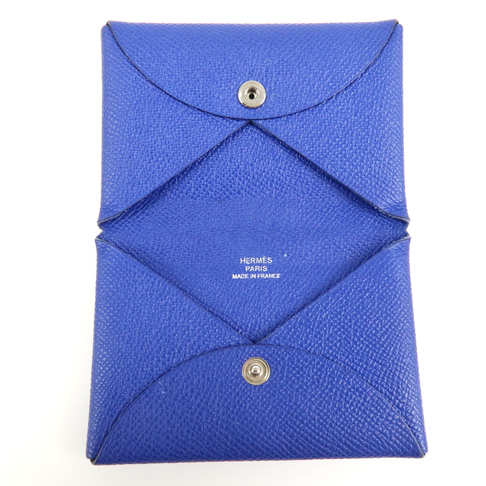 HERMES CALVI Veau Epsom Card Case Card Holder Z Stamped Blue