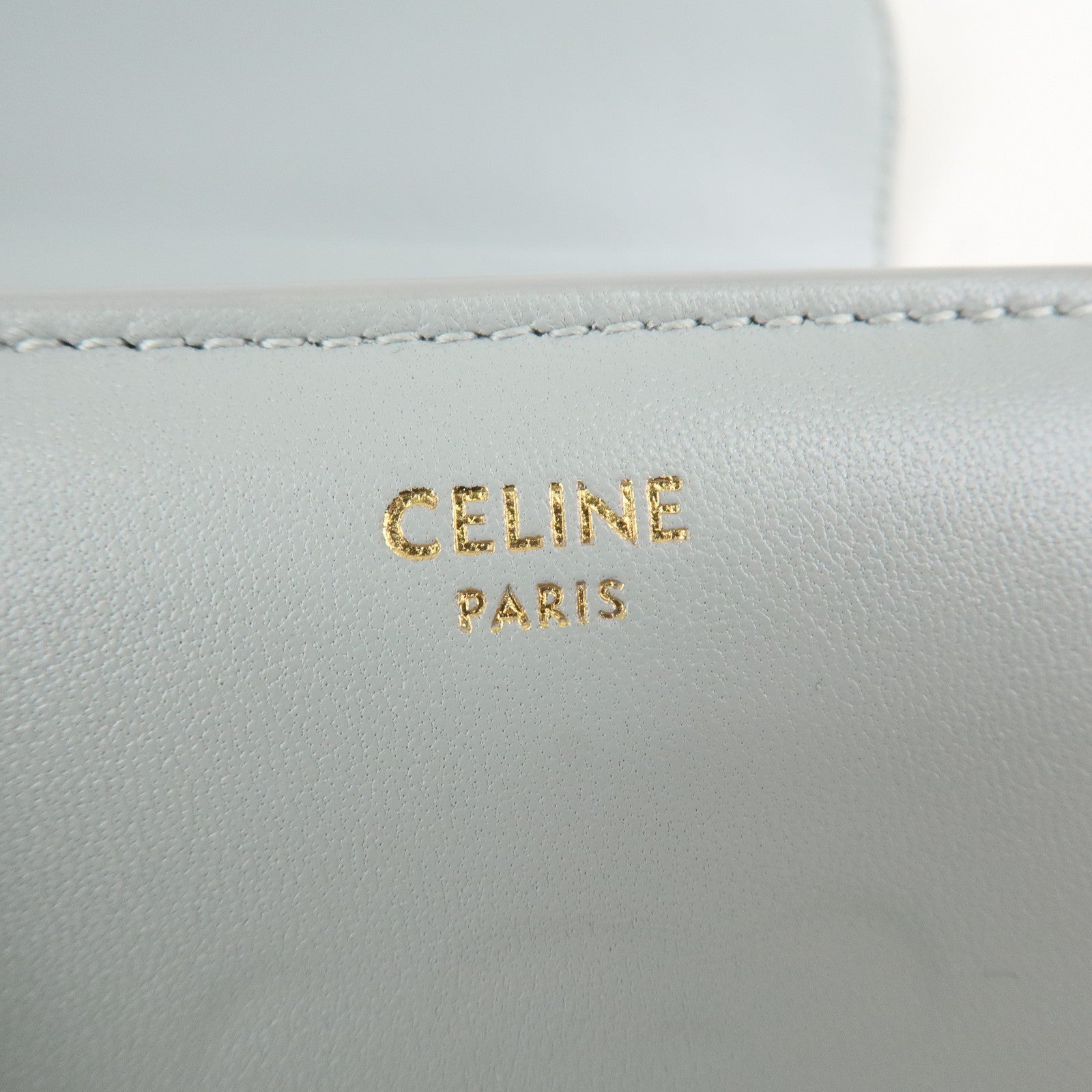 CELINE Triomphe Leather Tri-fold Falap Wallet Light Blue