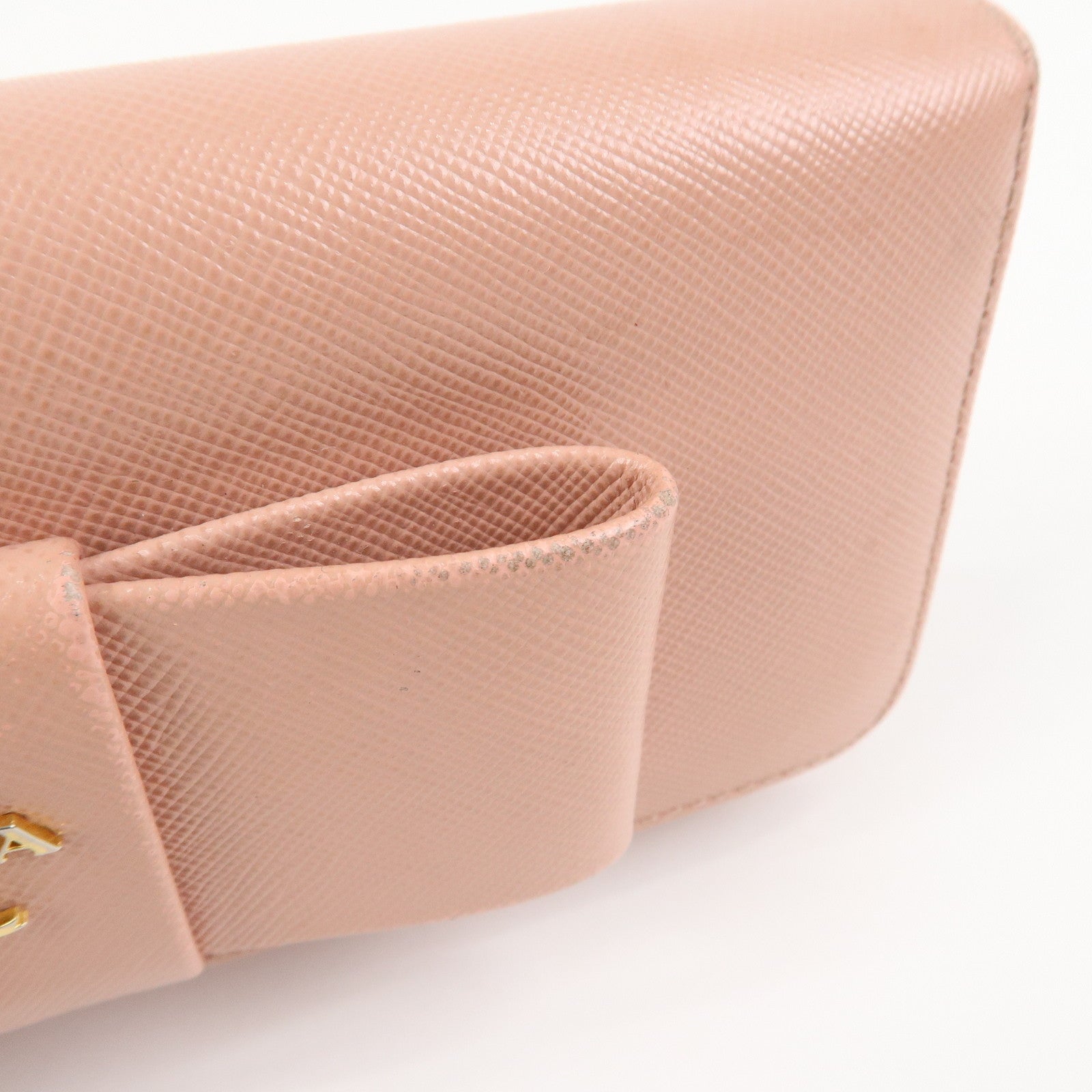 PRADA Logo Saffiano Leather Ribbon Long Wallet Pink 1M1132