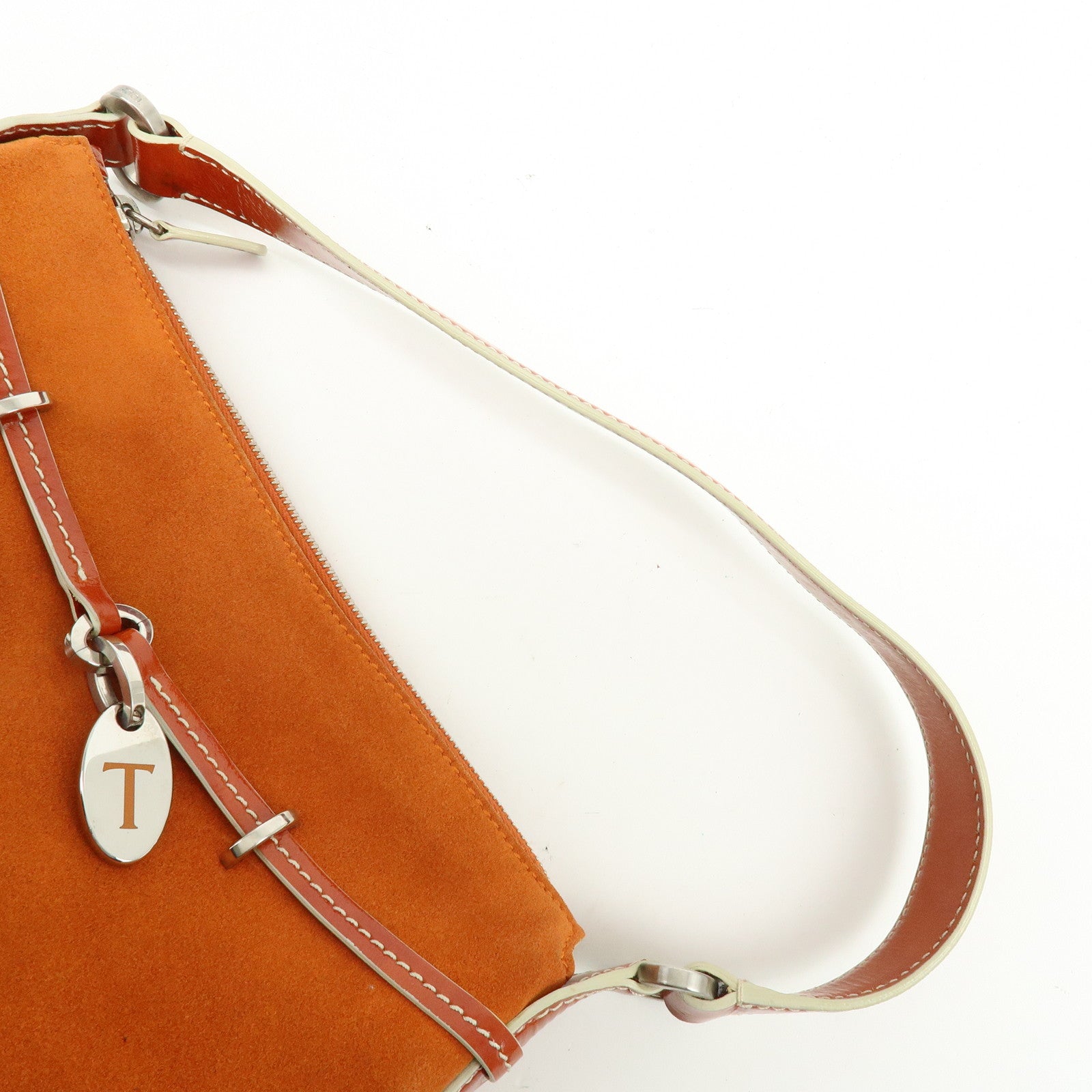 TOD'S Suede Patent Leather Shoulder Bag Hand Bag Orange