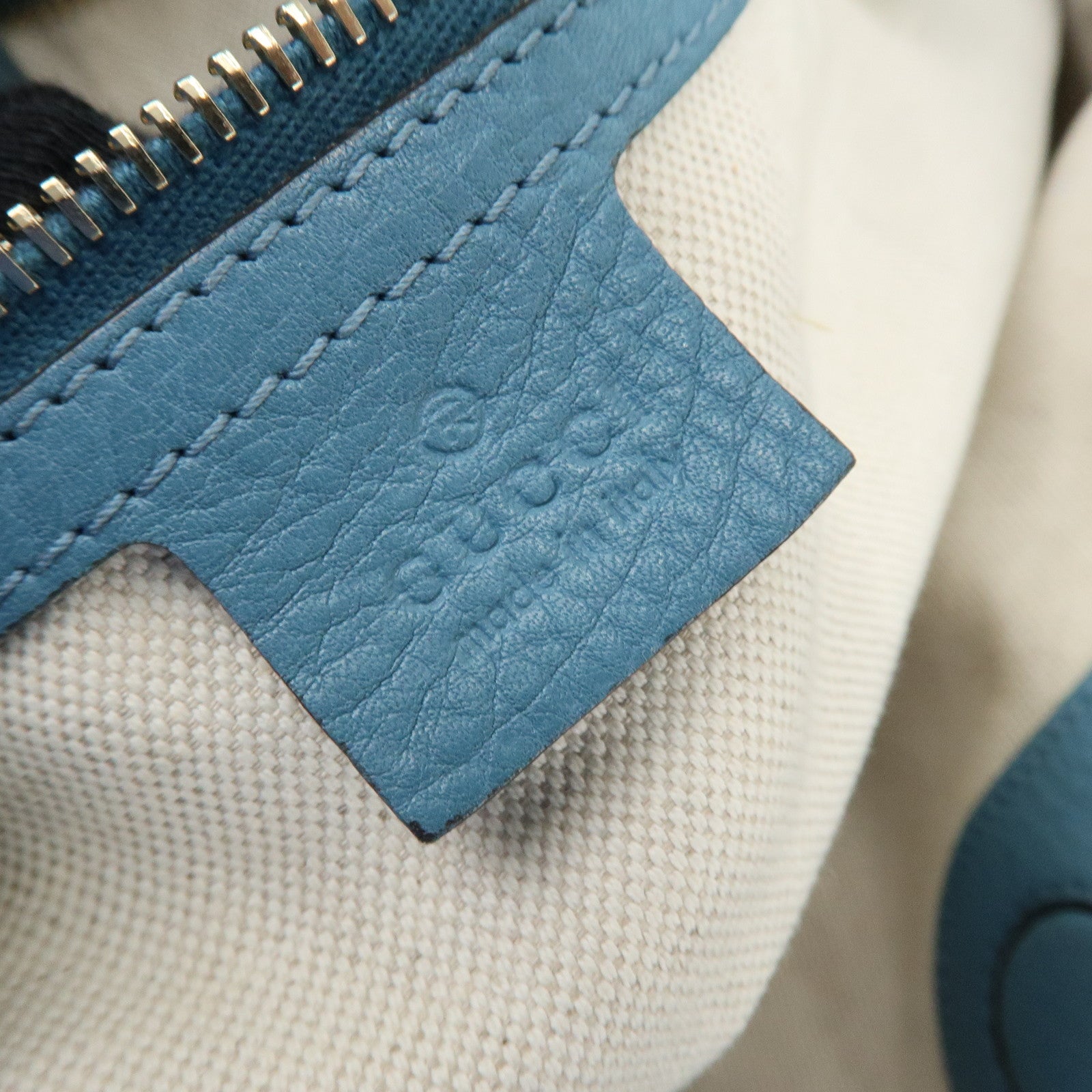 GUCCI Bamboo Shopper Large Leather Tote Bag 2Way Bag Blue 323658