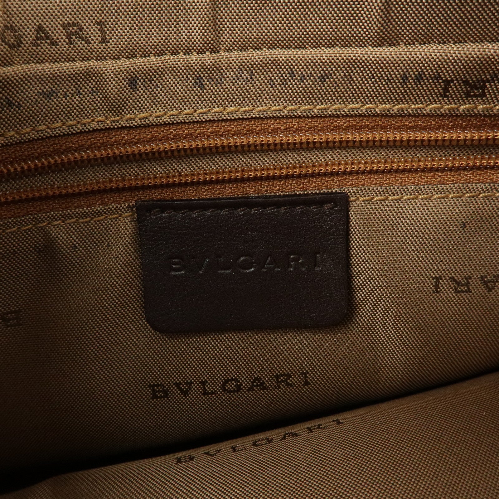 BVLGARI Logo Mania Canvas Leather Shoulder Bag Hand Bag Khaki