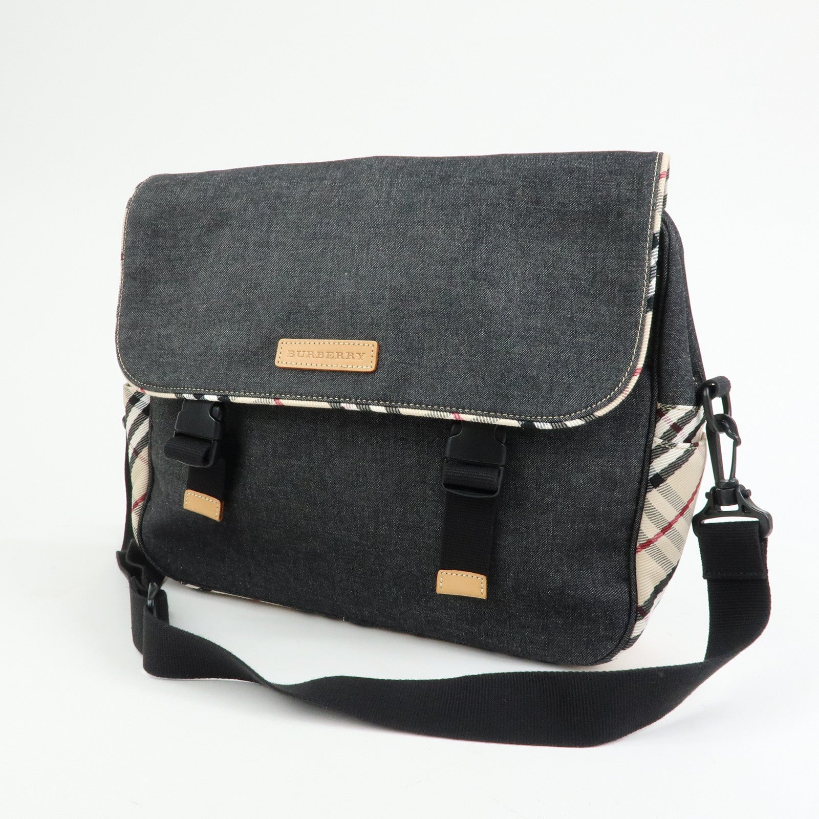 Burberry Nova Plaid Denim Canvas 2Way Shoulder Hand Bag Indigo Blue