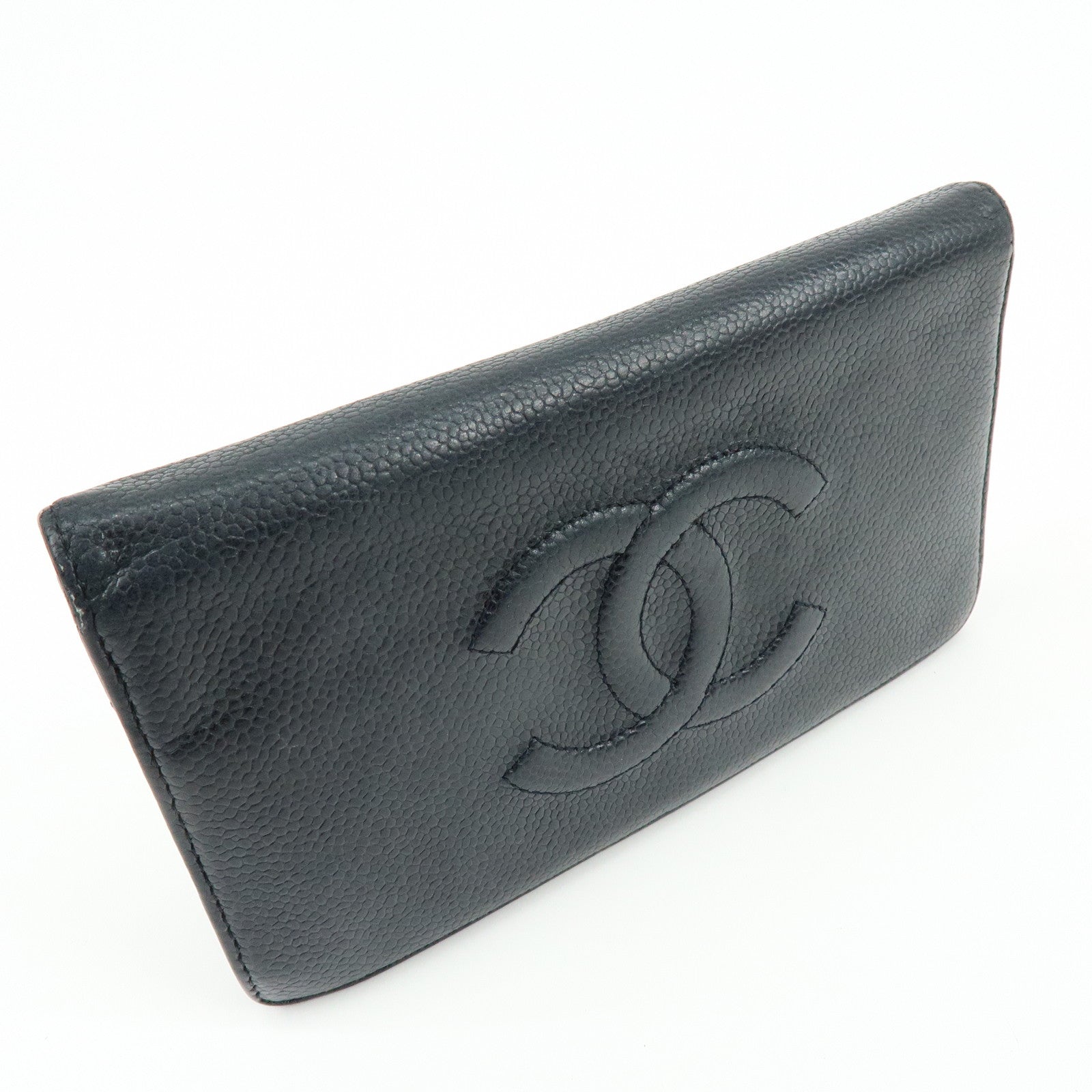 CHANEL COCO Mark Caviarskin Bi-fold Long Wallet Black A48651
