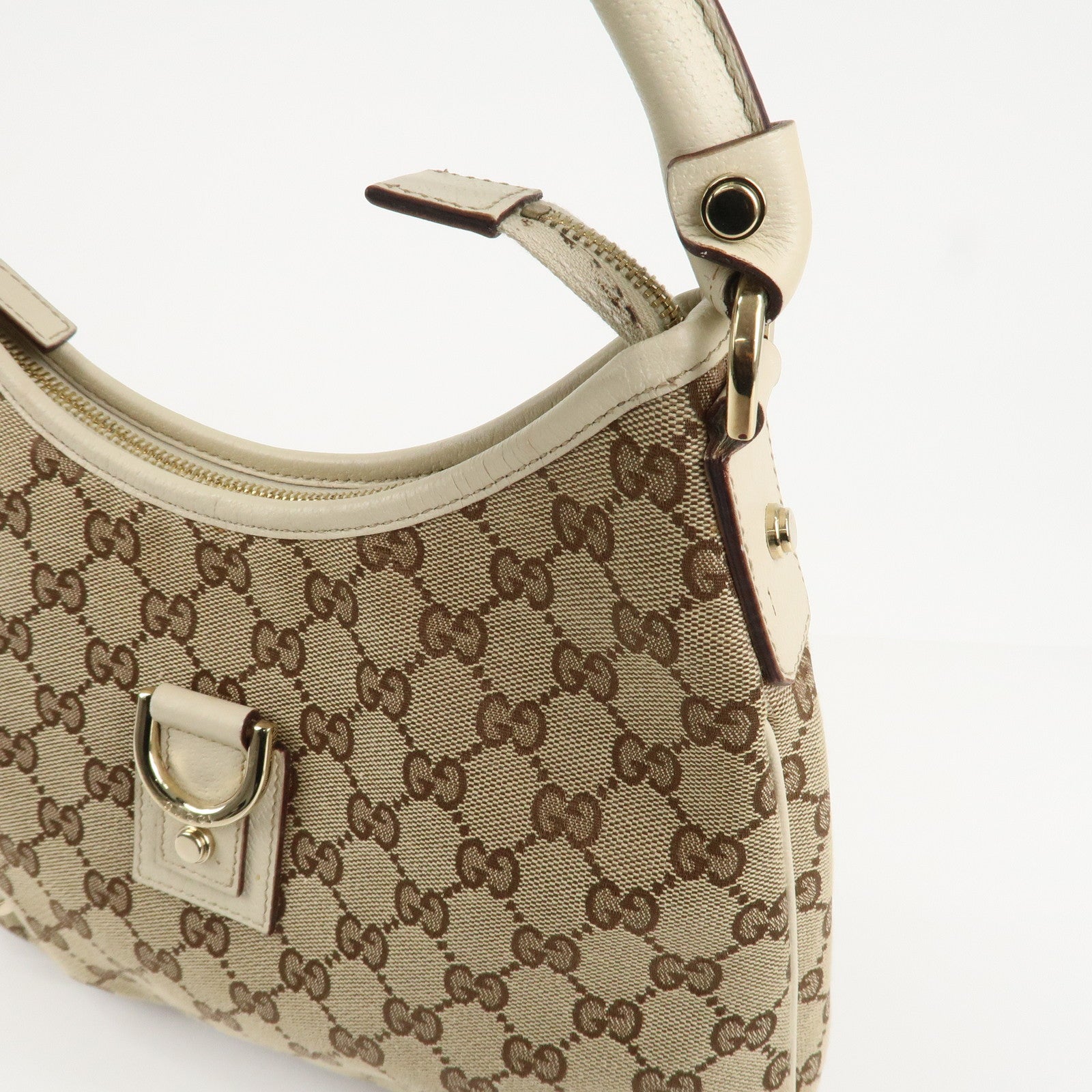 GUCCI Abbey GG Canvas Leather Shoulder Bag Beige Ivory 130738 Used