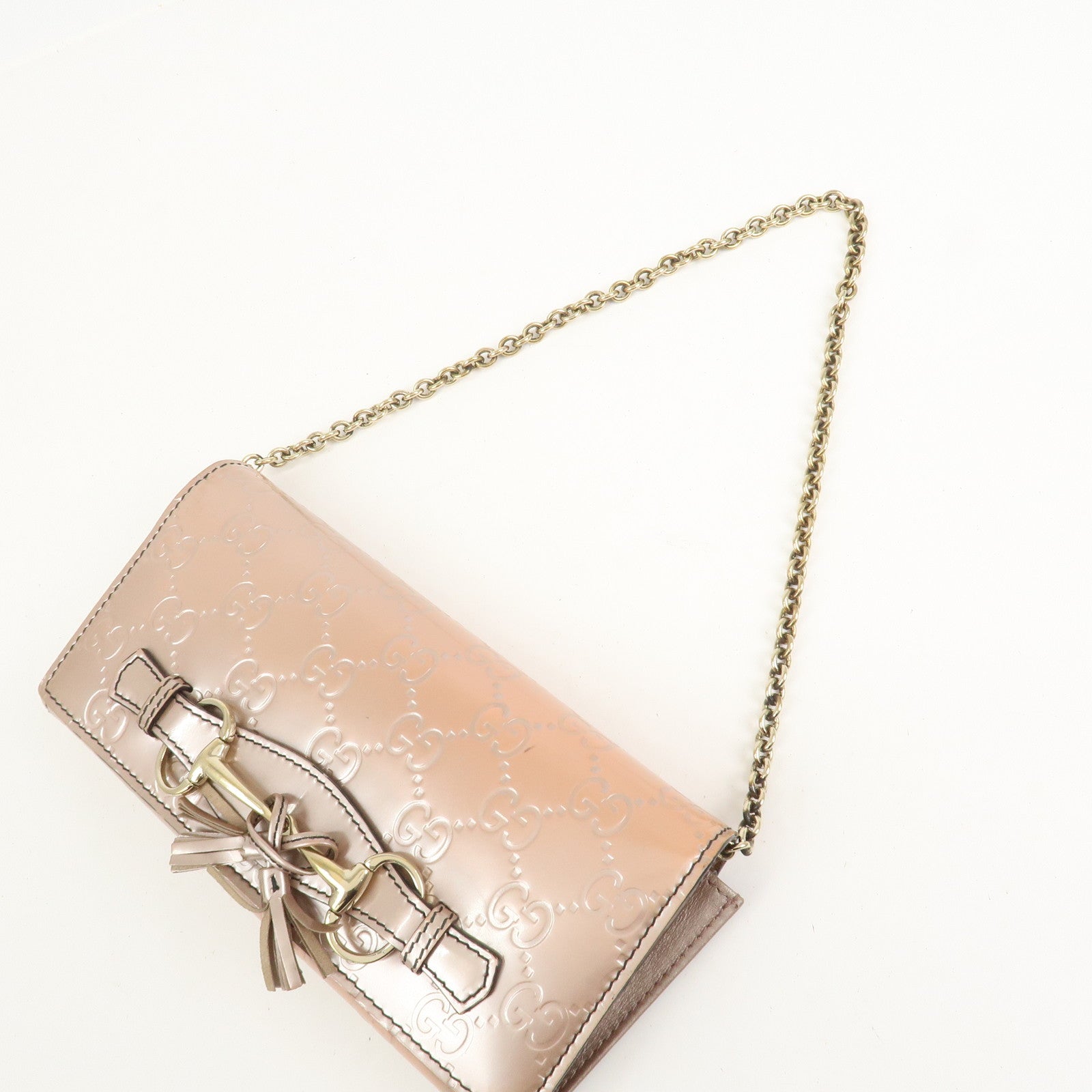 GUCCI Horsebit Guccissima Leather Chain Wallet Tassel Pink 295360