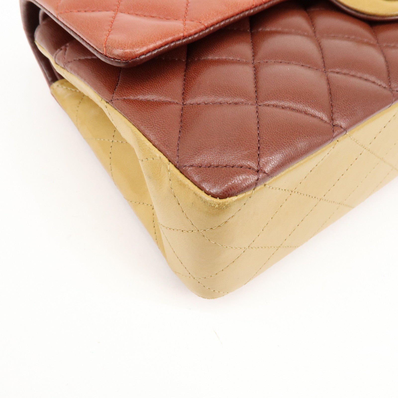CHANEL Matelasse 25 Double Flap Chain Shoulder Bag Red Brown A01112