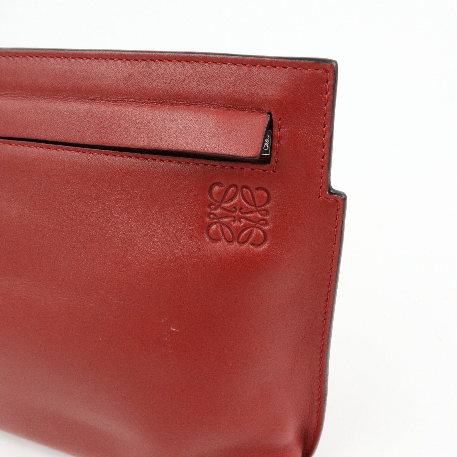 LOEWE Anagram Leather Pouch Clutch Bag Bordeaux Red