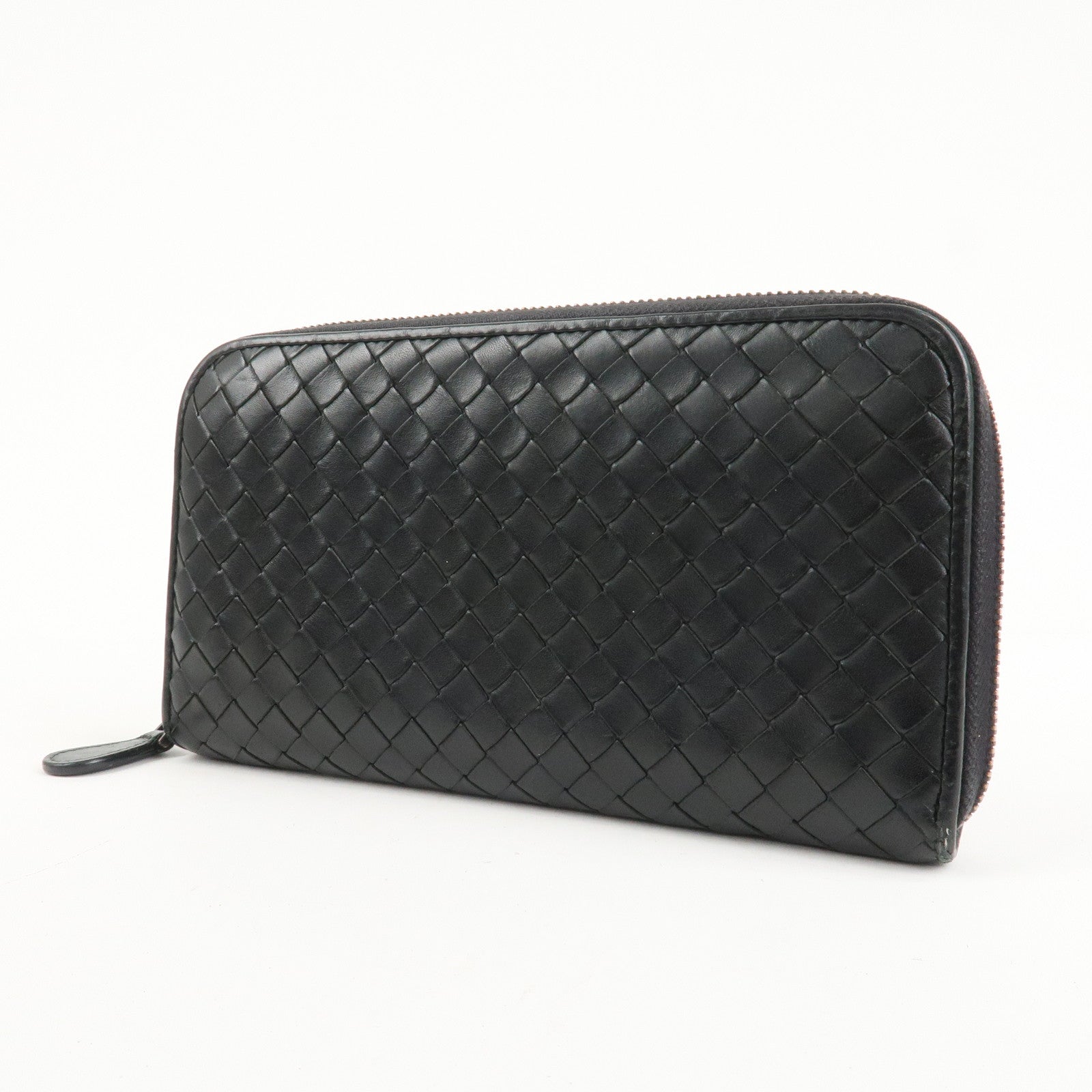 BOTTEGA VENETA Intrecciato Leather Round Zippy Wallet Black 114076 Used