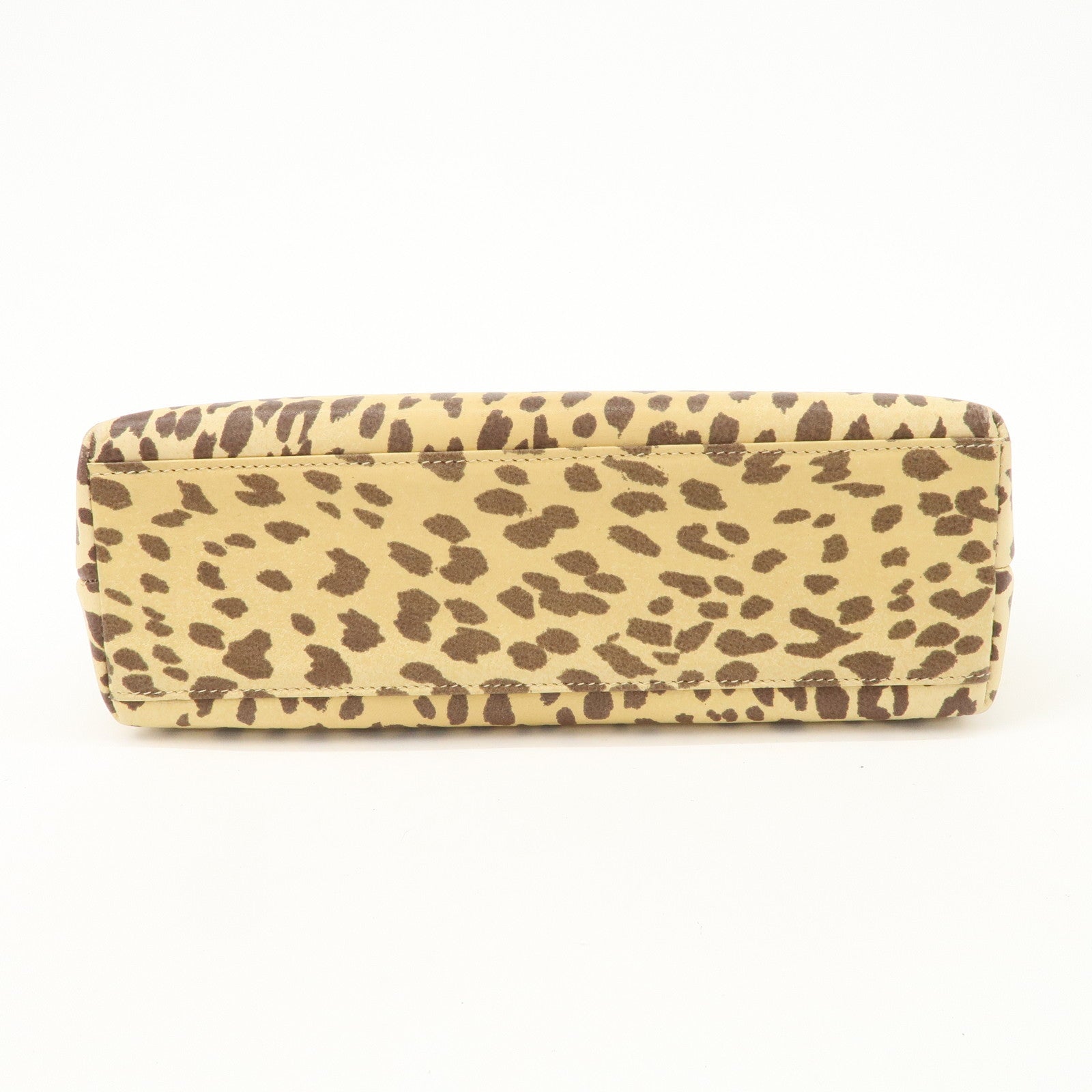 VALENTINO Leather Hand Bag Animal Leopard Beige Brown