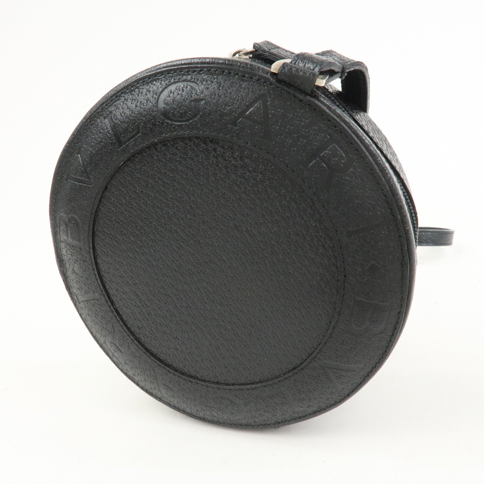 BVLGARI Logo B-Zero 1 Drum Leather Shoulder Bag Black