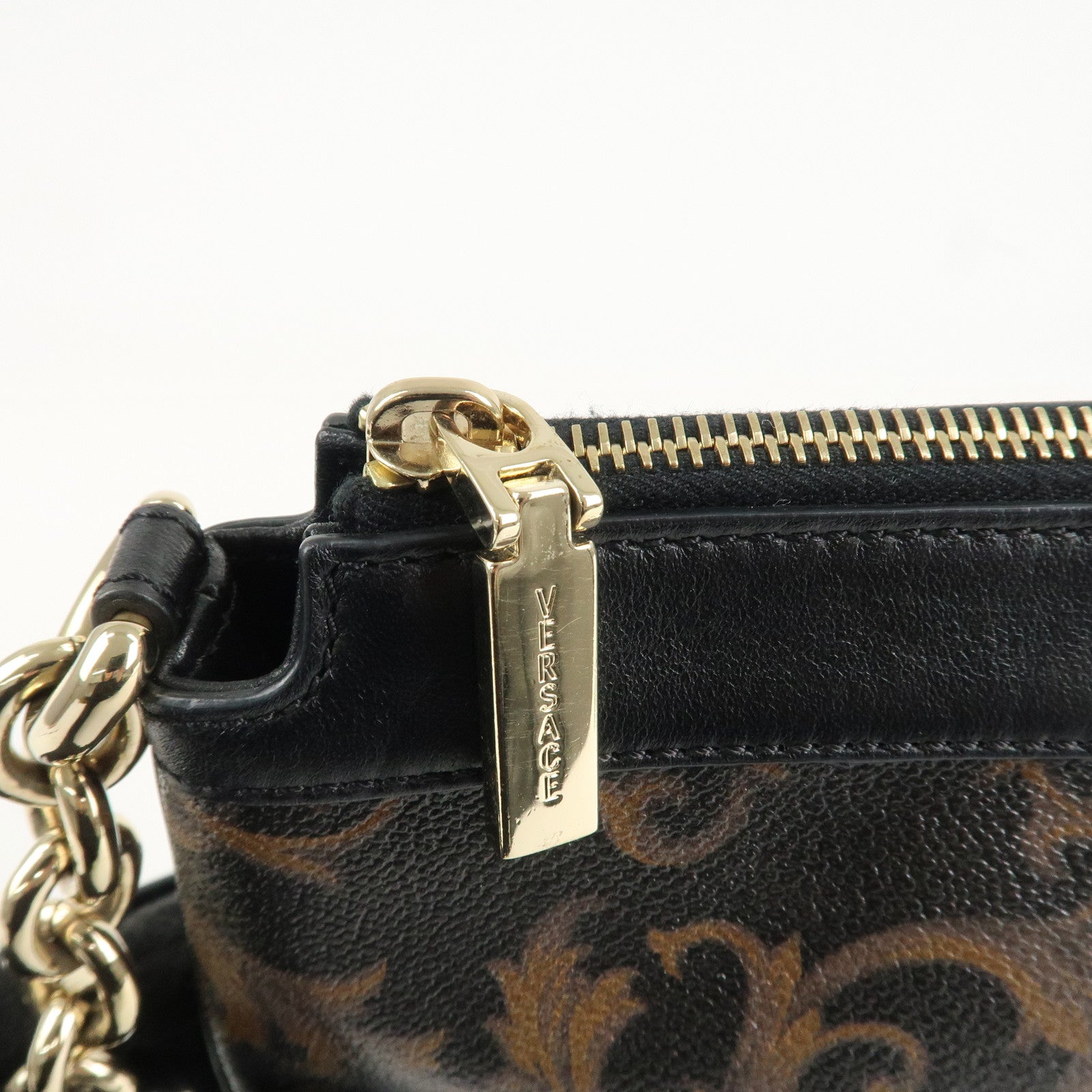 GIANNI VERSACE Medusa Chain Shoulder Bag Hand Bag Black Brown Used