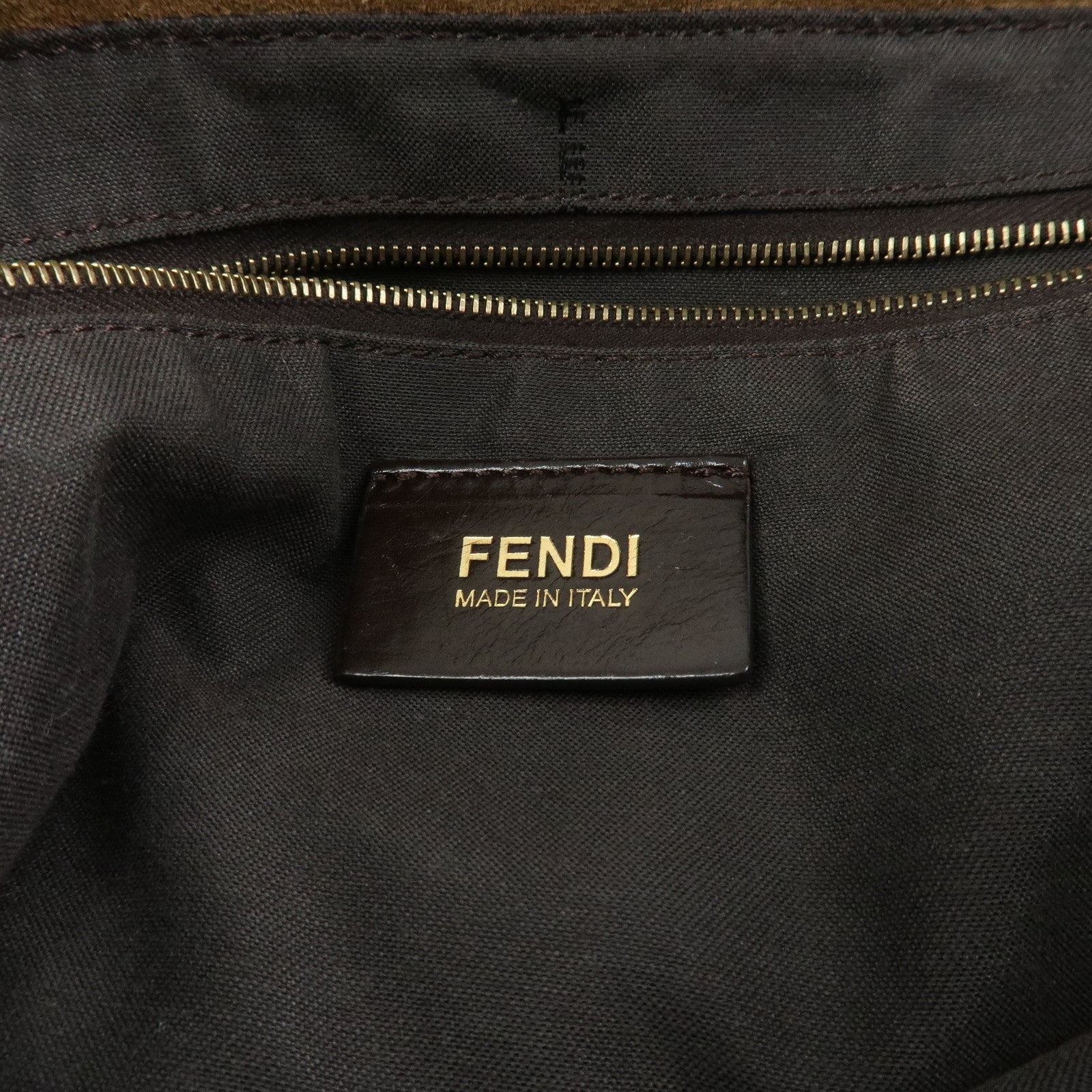 FENDI Pecan Canvas Leather Shoulder Bag Brown Black 8BR669