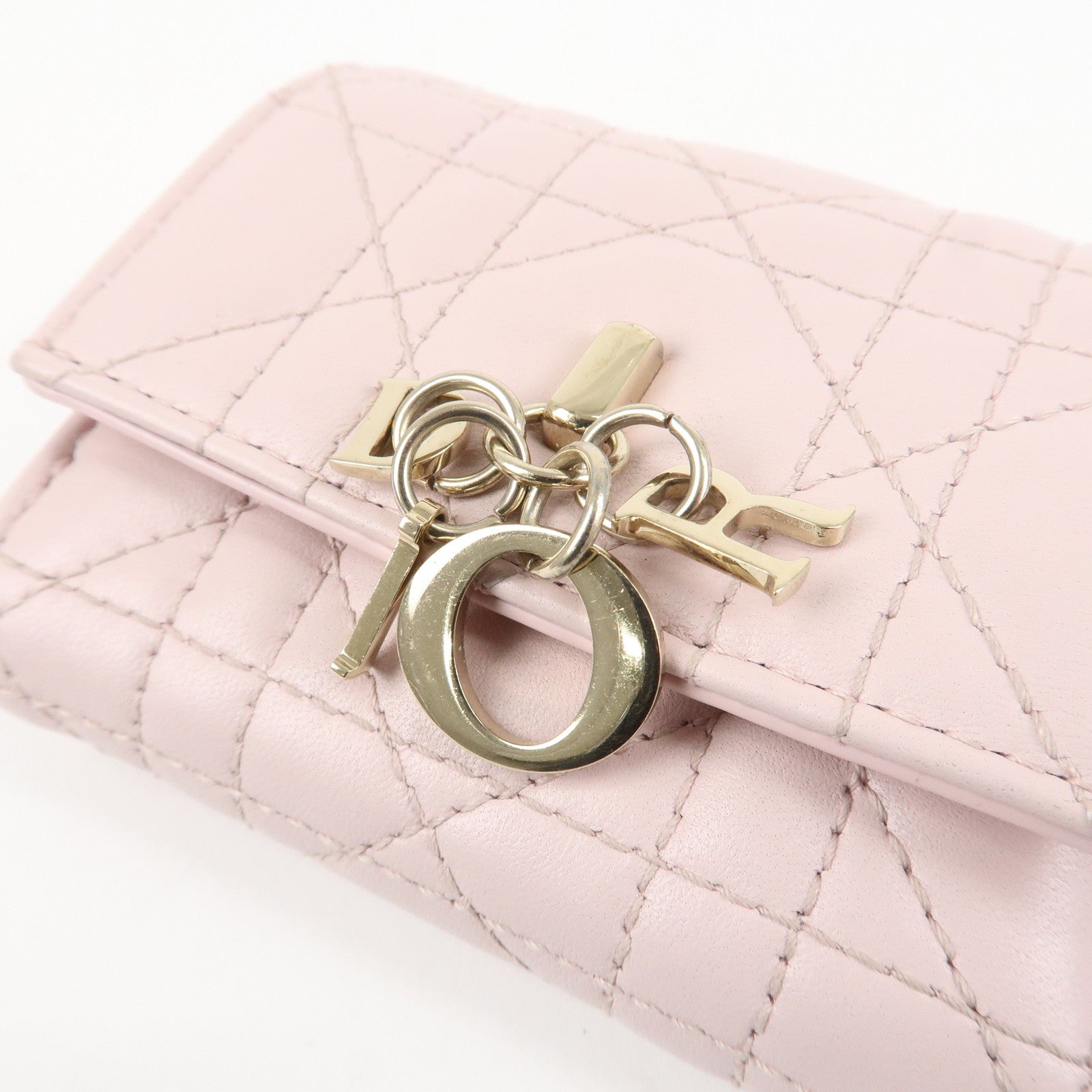 Christian Dior Cannage Leather Compact Wallet Pink Used