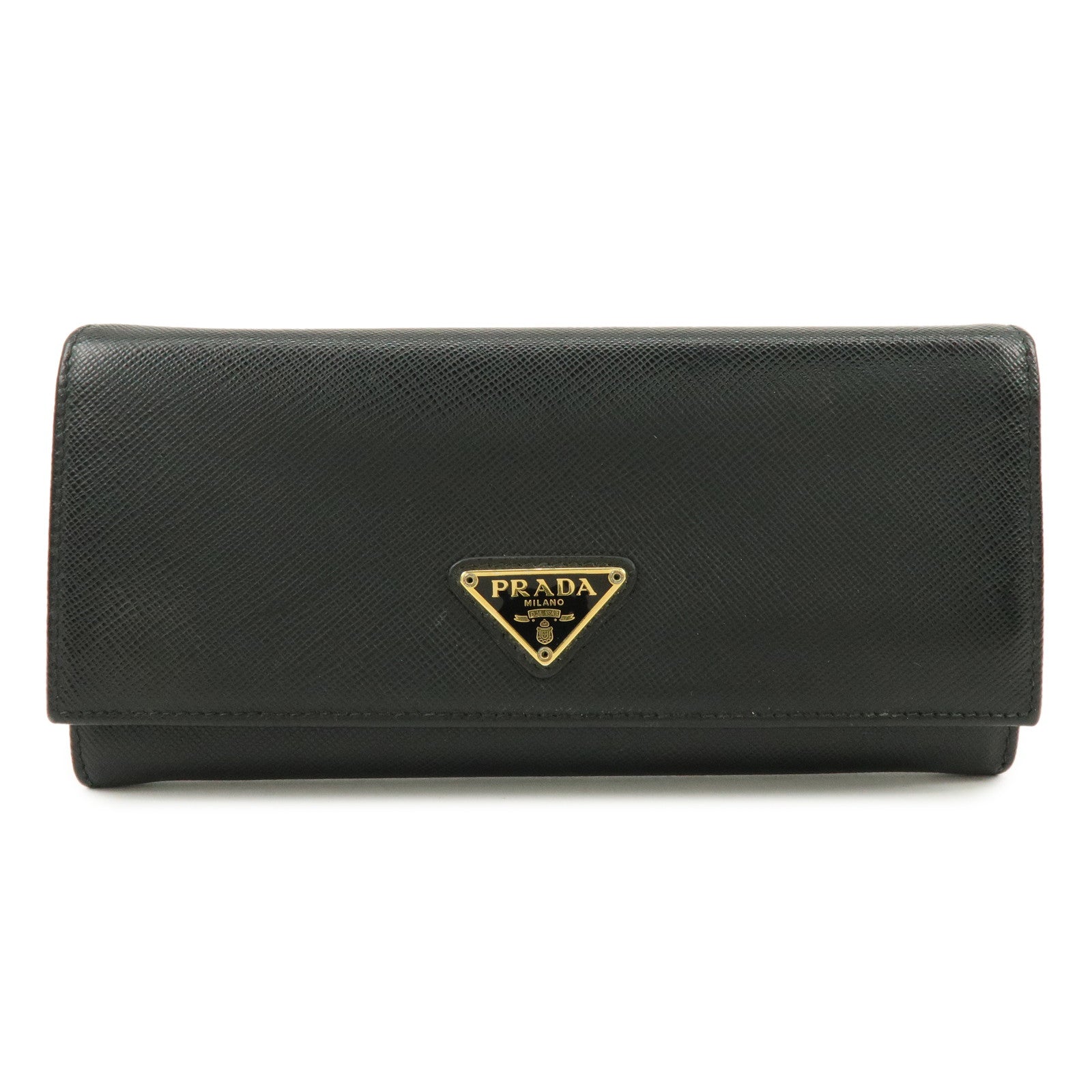 PRADA Triangle Logo Saffiano Leather Flap Long Wallet Black 1MH132