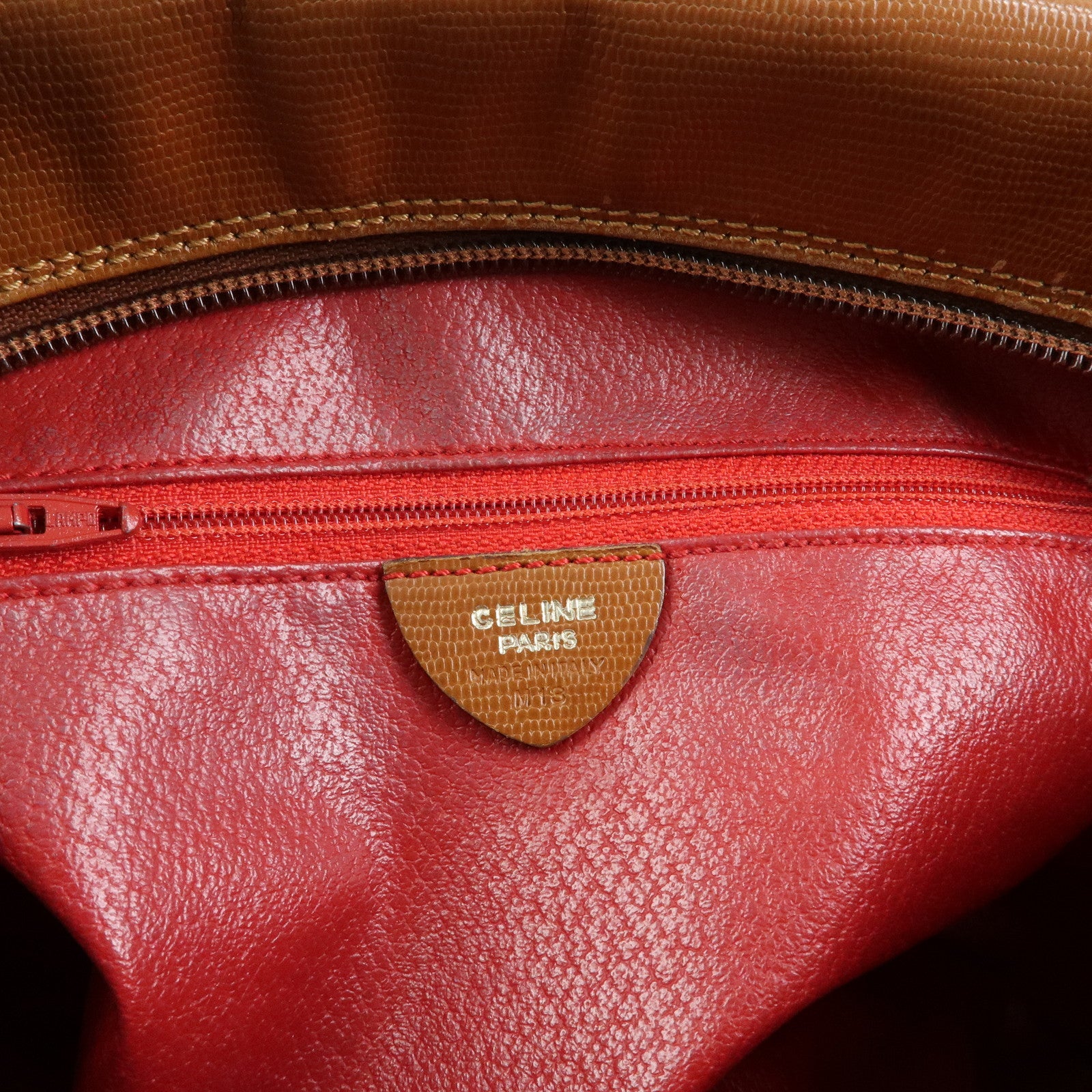 CELINE Ring Logo Leather Shoulder Bag Crossbody Bag Camel