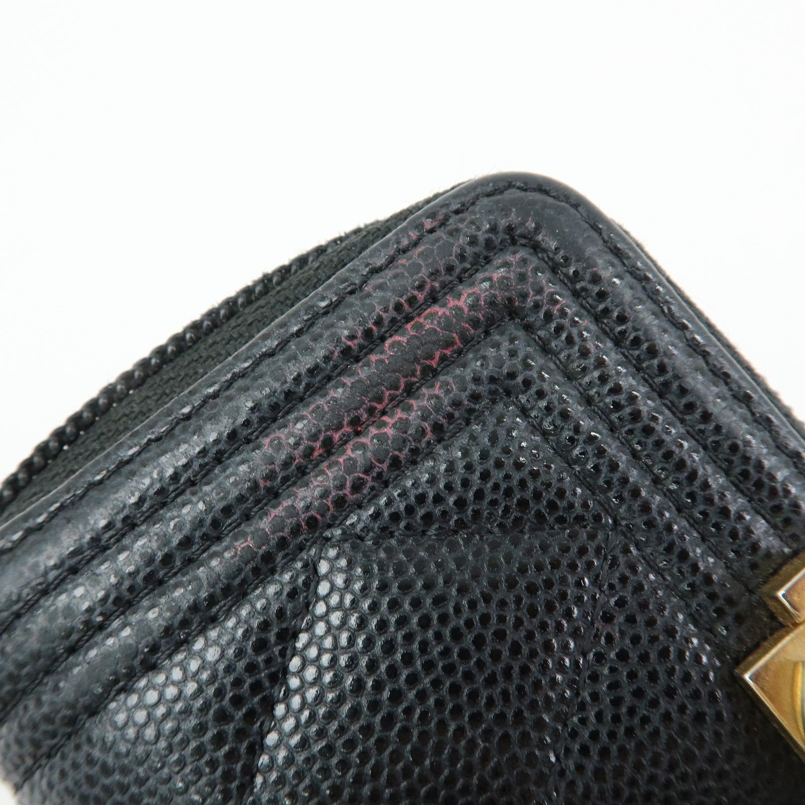 CHANEL Boy Chanel Matelasse Caviarskin Compact Wallet Black A80602