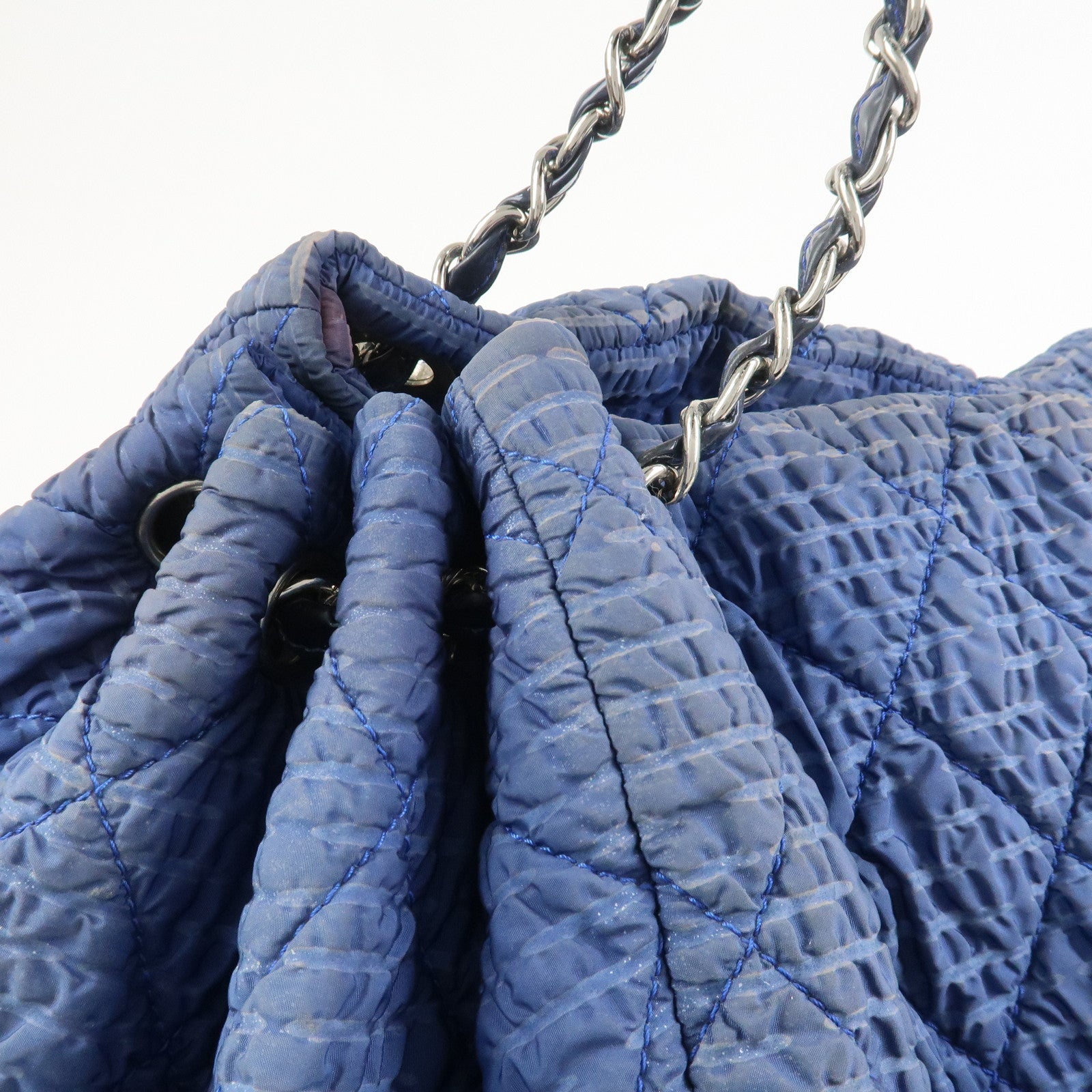 CHANEL Matelasse COCO Mark Nylon Patent Leather Shoulder Bag Blue