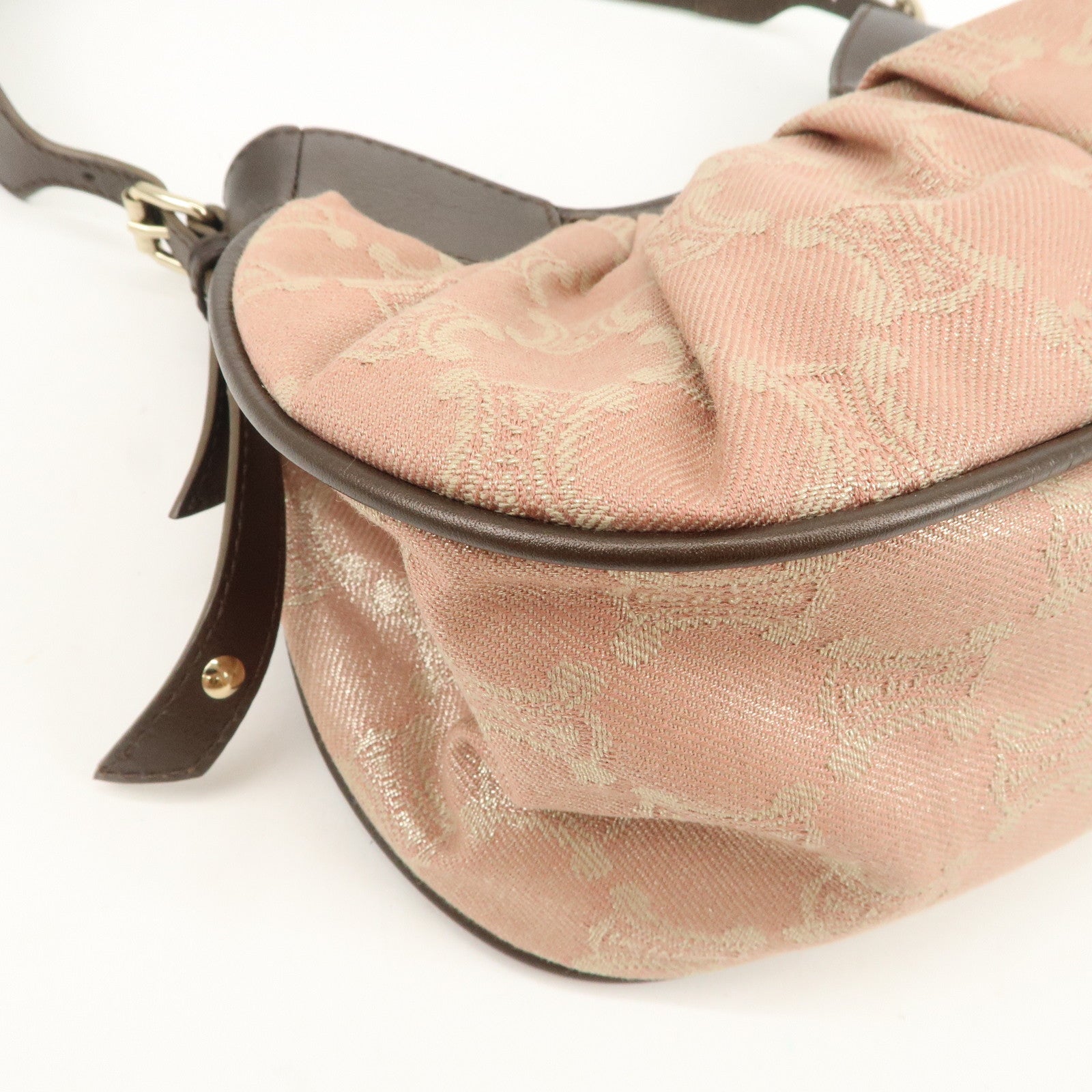 CELINE Macadam Canvas Leather Nylon Velour Shoulder Bag Pink Brown