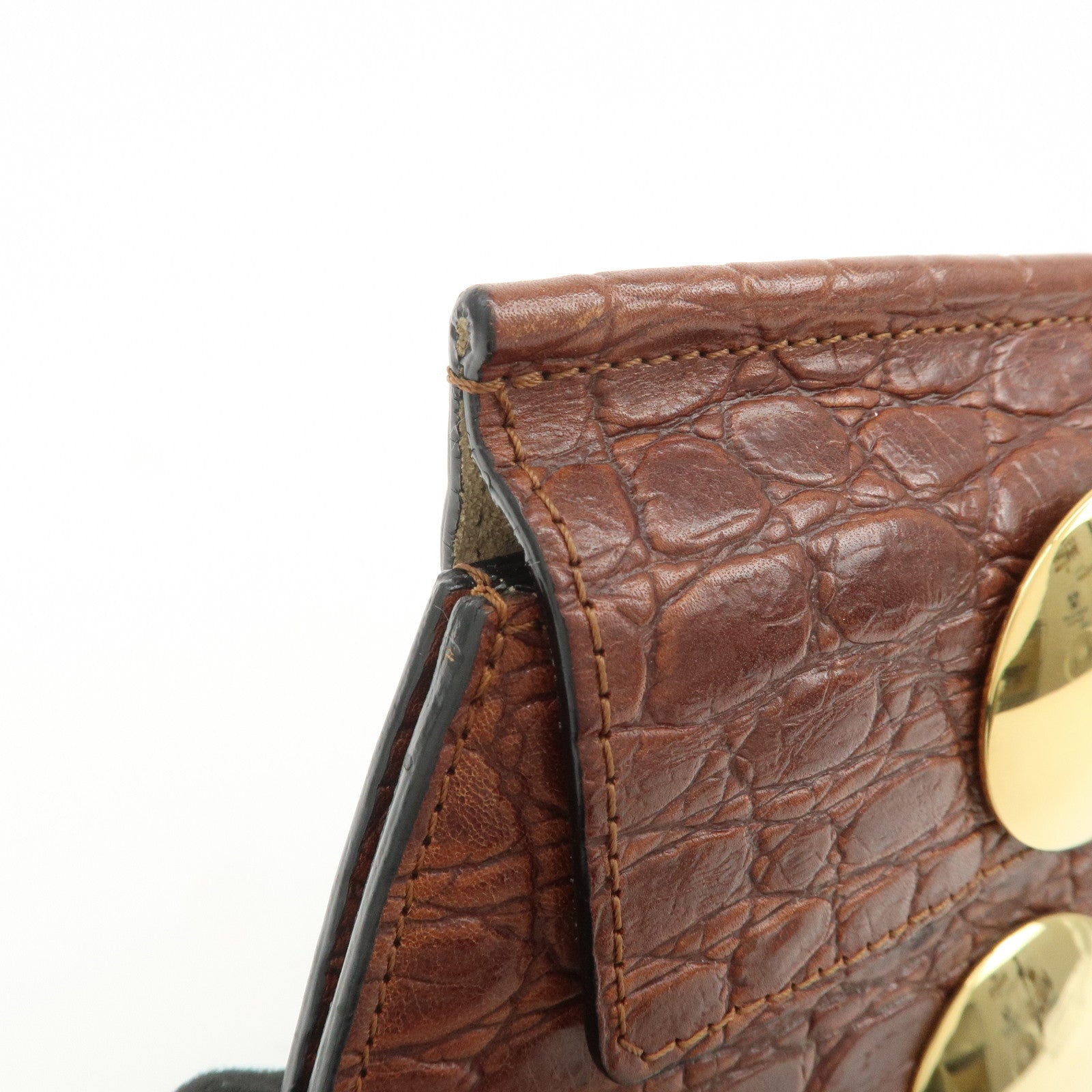 Chloe Logo Embossed Leather Shoulder Bag Hand Bag Brown