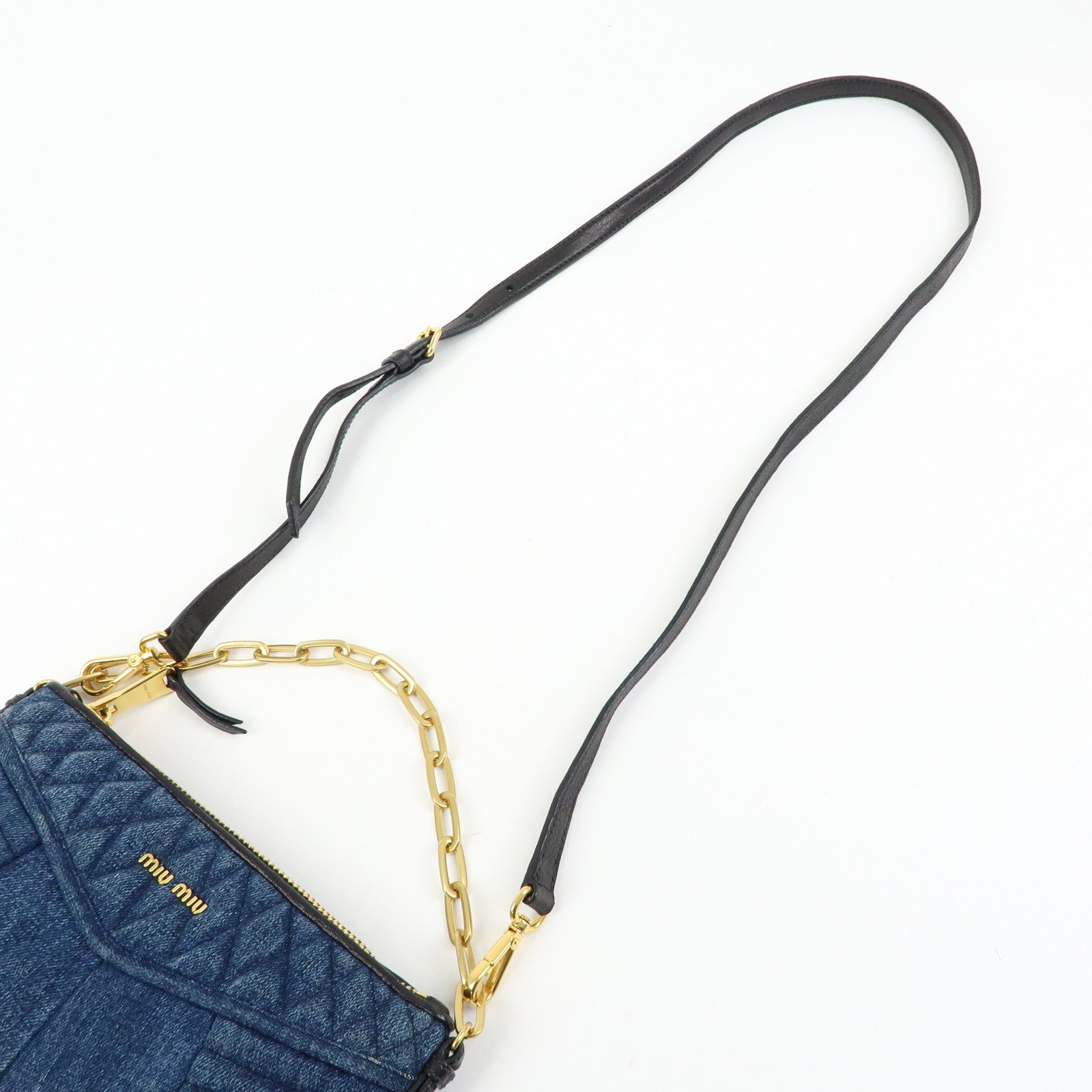 MIU MIU Denim Leather Chain Biker 2Way Bag Hand Bag Shoulder Bag RP0374