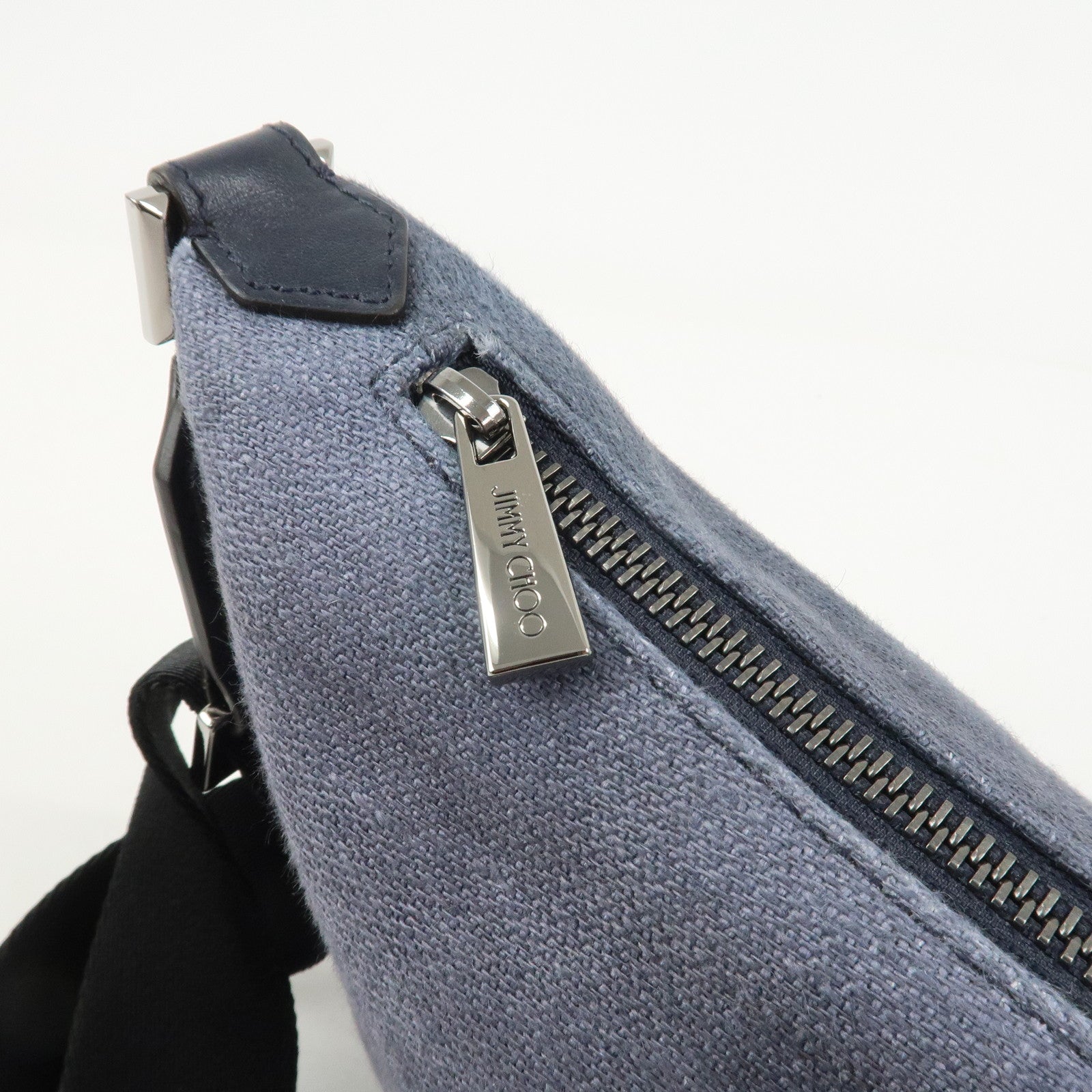 JIMMY CHOO Logo Canvas Leather Shoulder Bag Crossbody Bag Navy